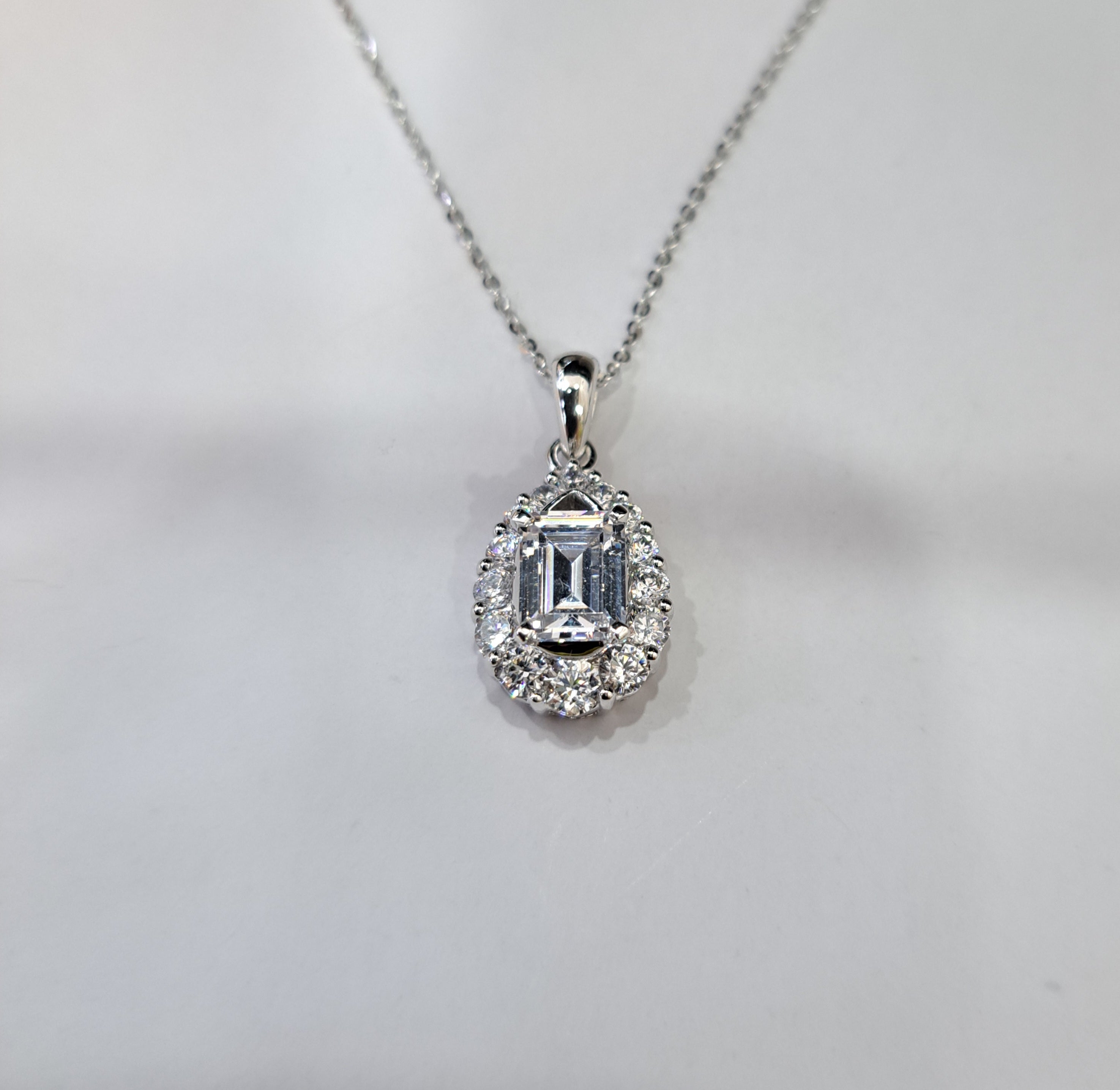 Halo Emerald Cut Diamond Simulants Pendant