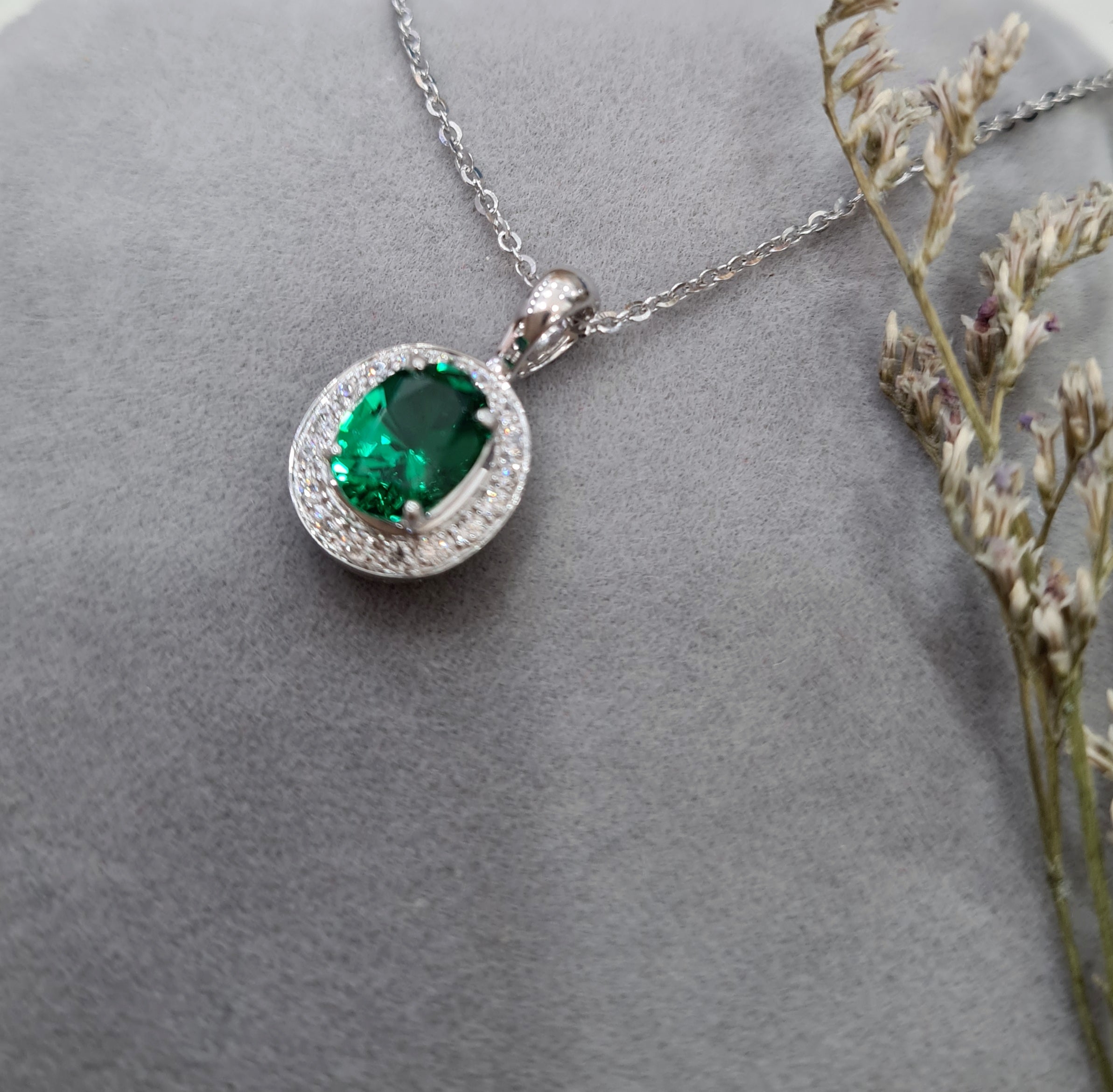 Halo Oval Emerald Pendant