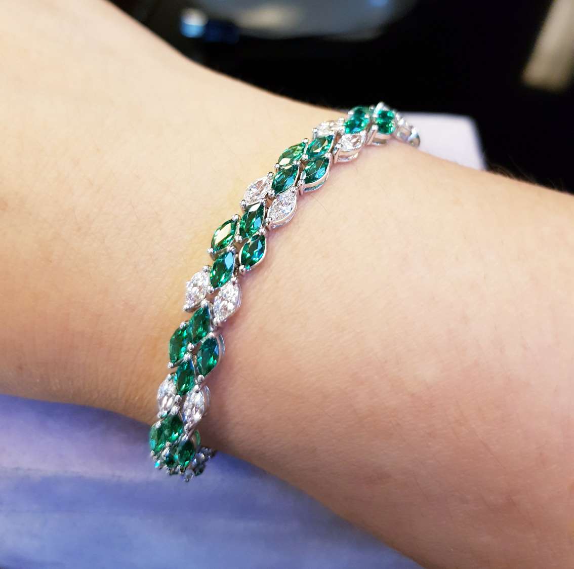 Emerald Marquise with Simulated Diamond Bracelet
