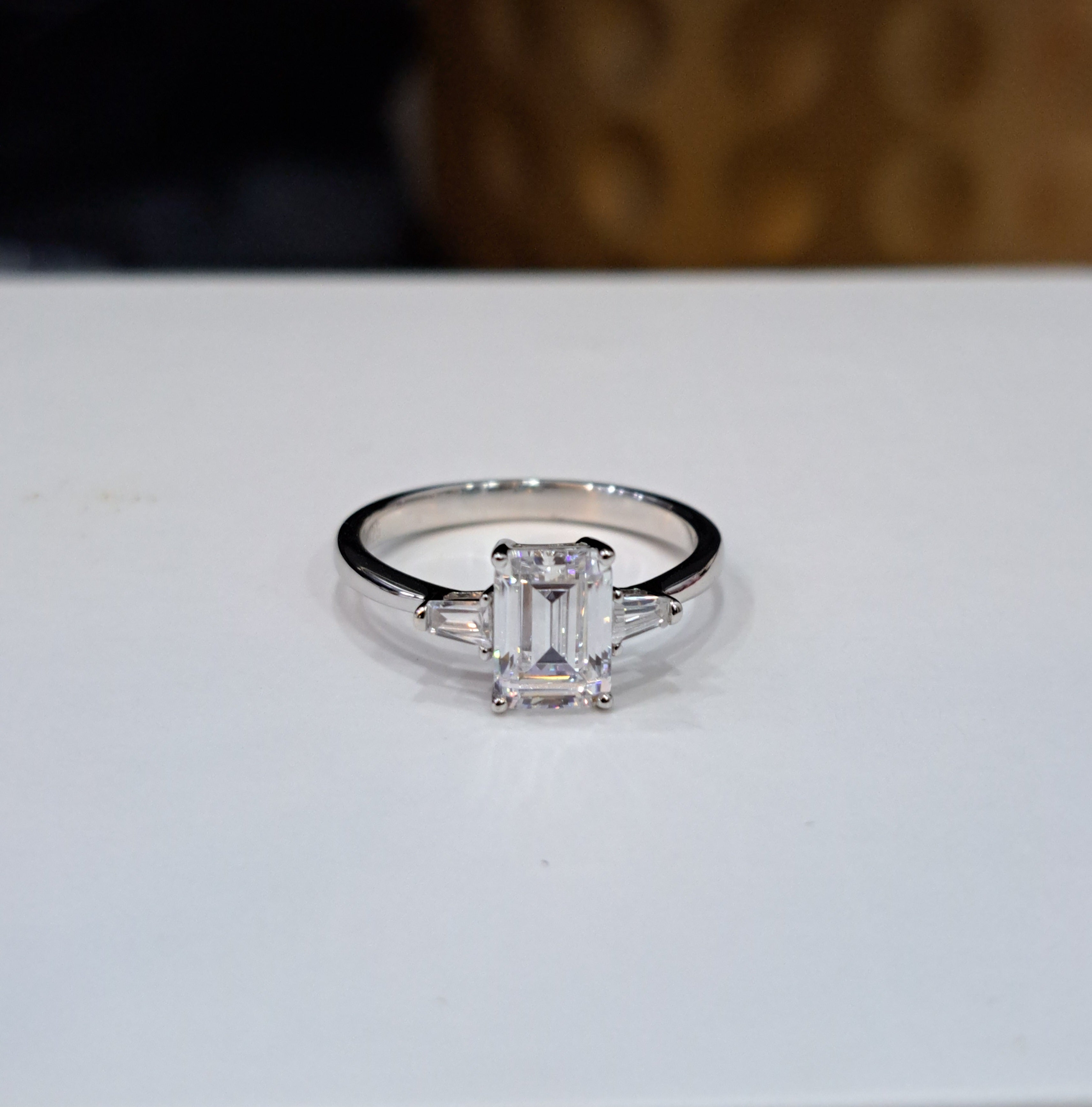 1 carat Emerald cut & Taper Diamond Simulants Engagement Ring