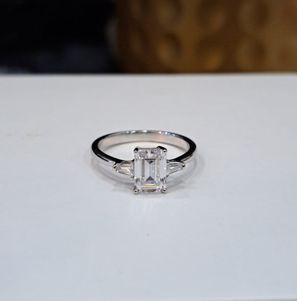 Emerald cut & Taper Diamond Simulants Engagement Ring