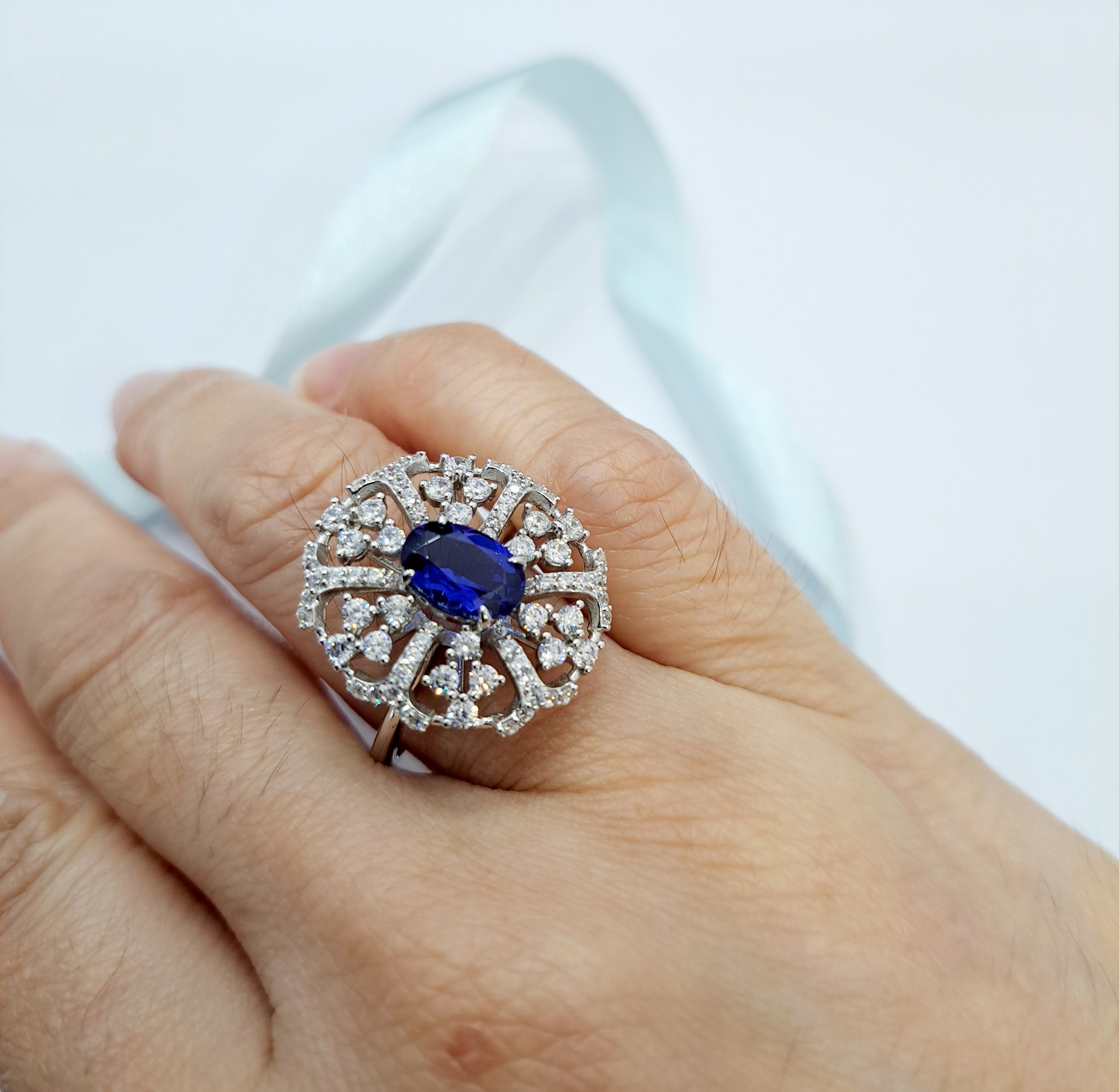 Elegant Simulated Sapphire Ring