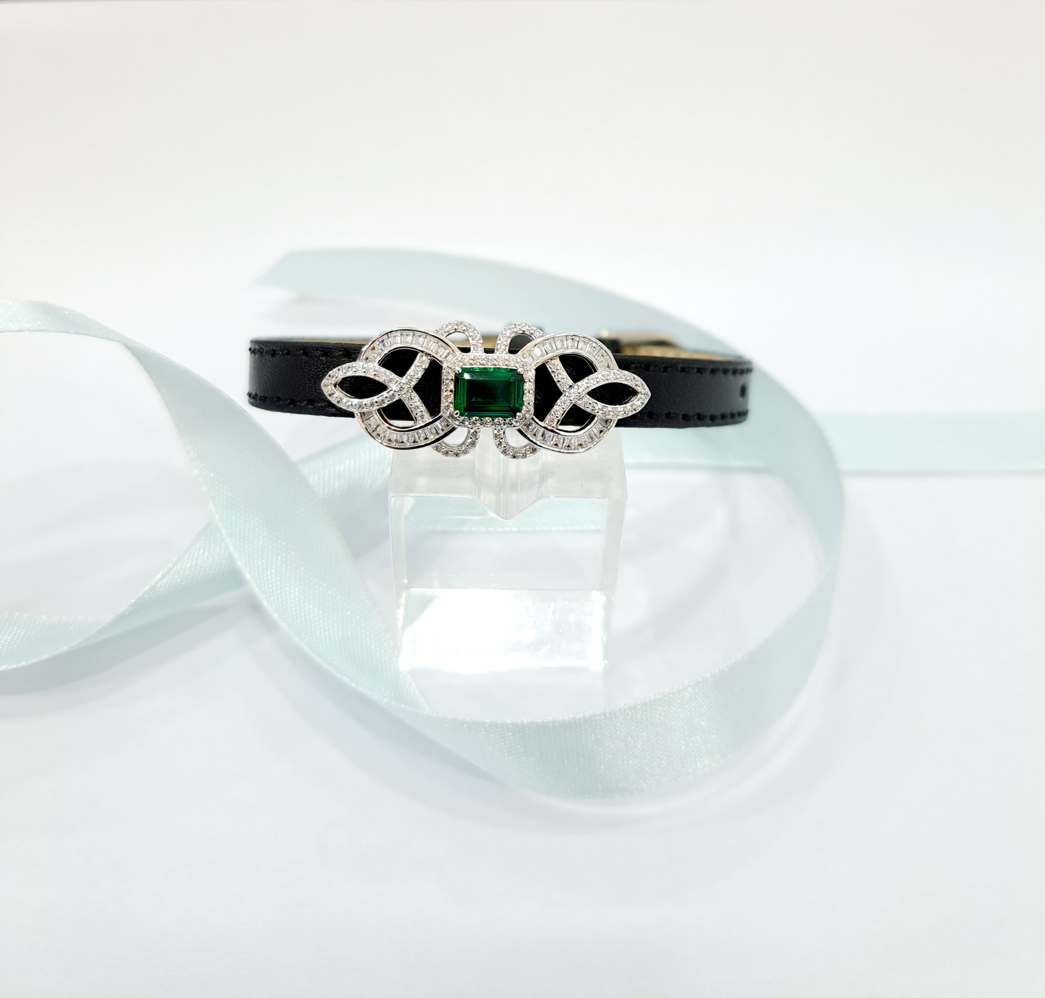 Leather Simulated Emerald Bracelet