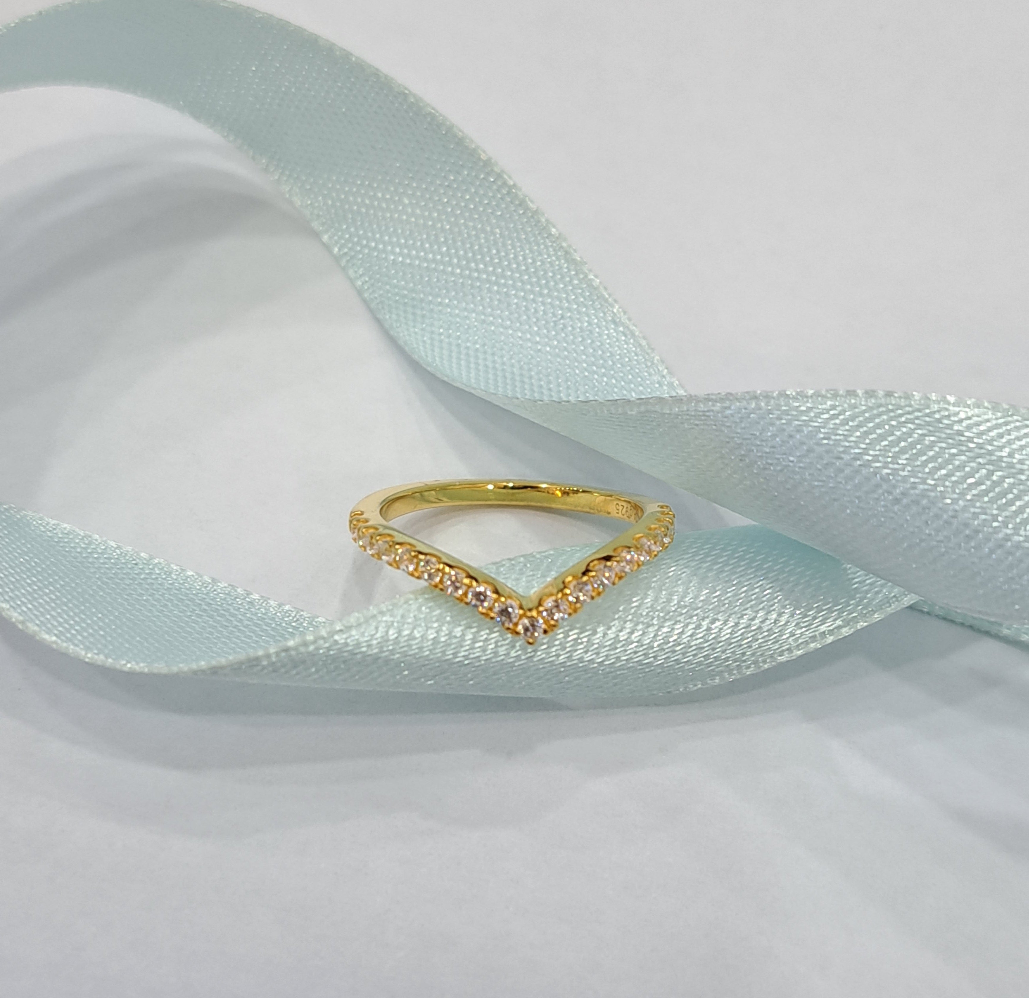 Yellow gold V. Eternity Stackable Simulated Diamond Dainty Ring