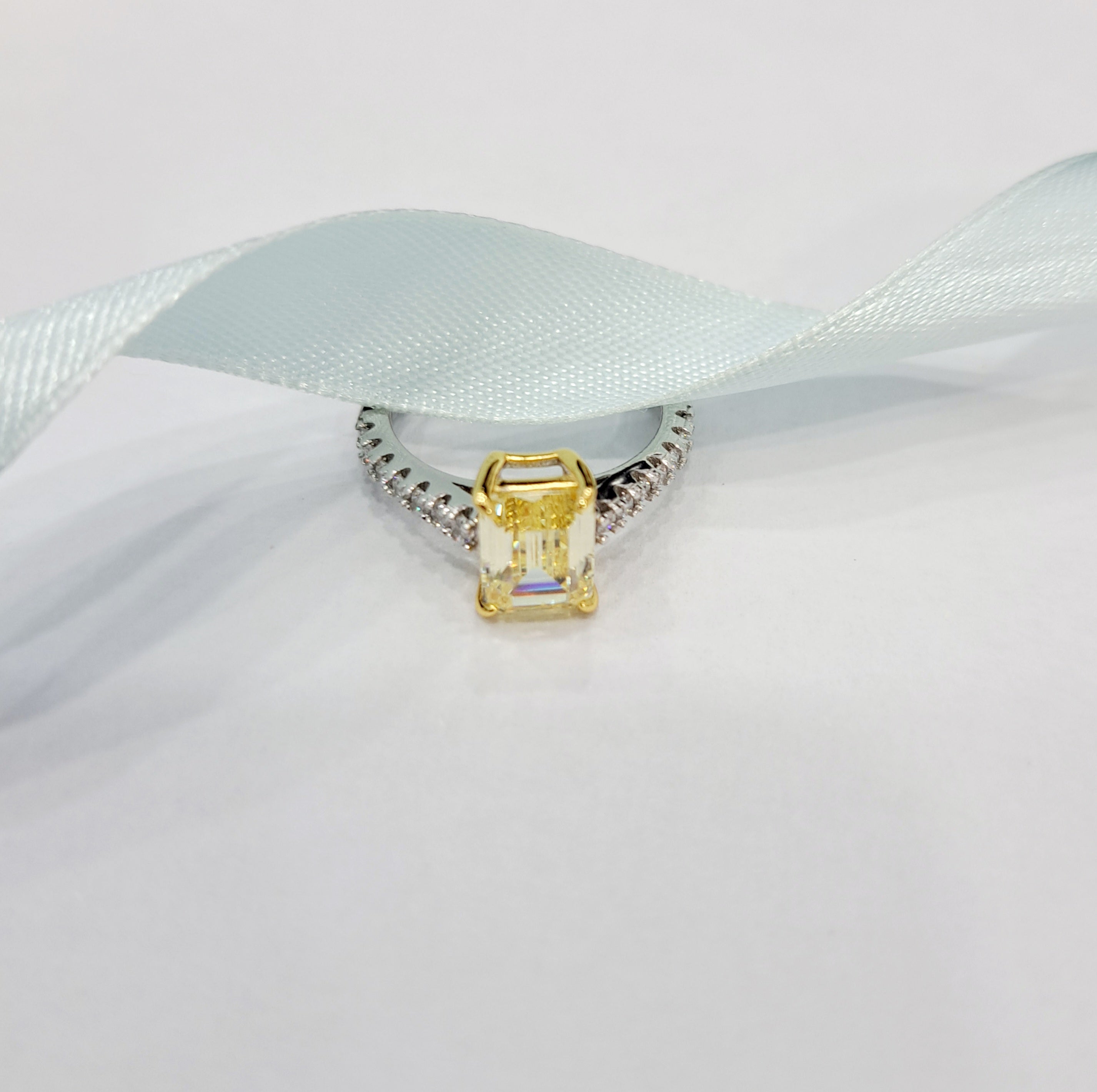 Elegant Canary Simulated Diamond Ring