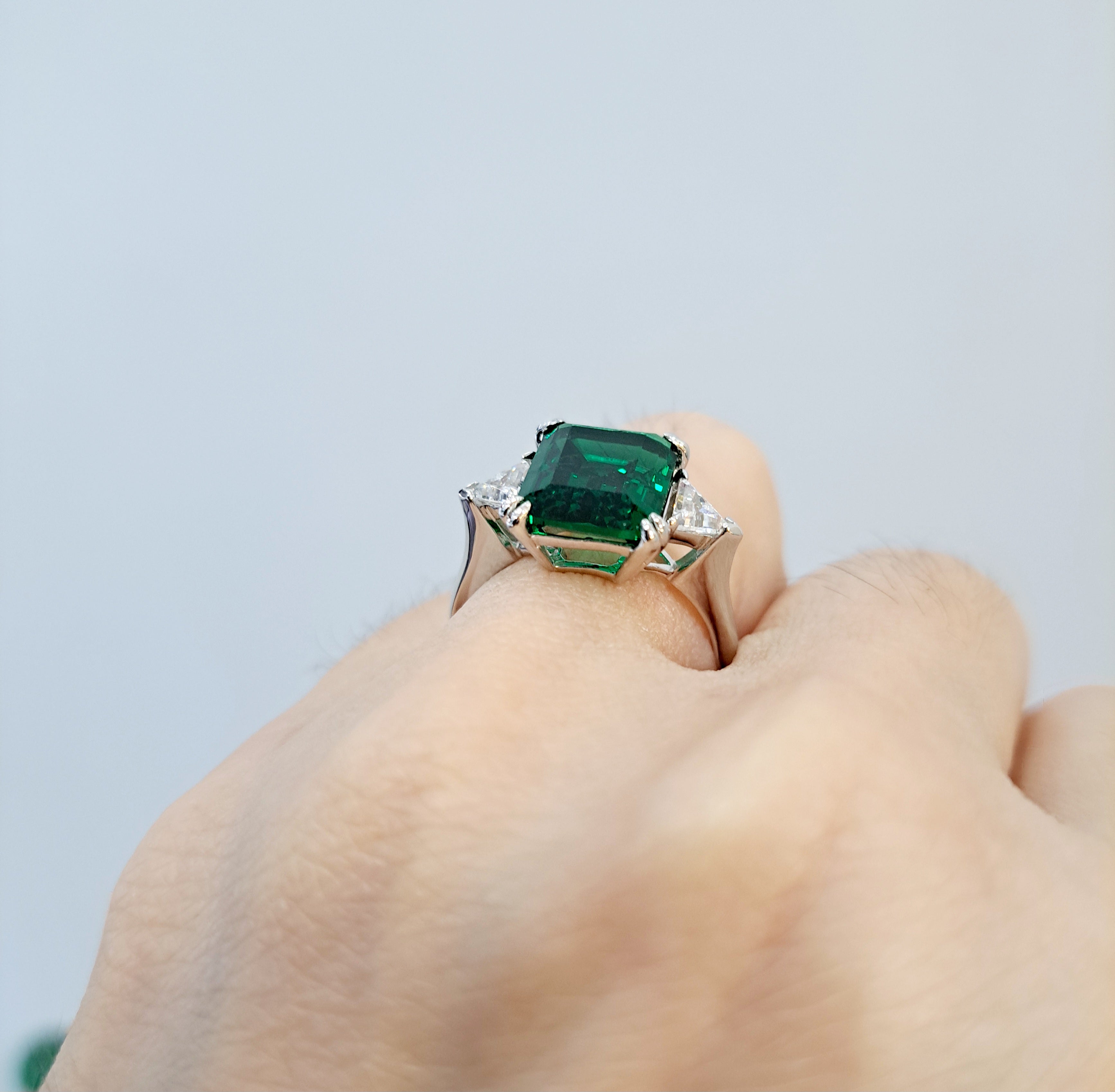 Simulated Emerald with Trilliant Ring