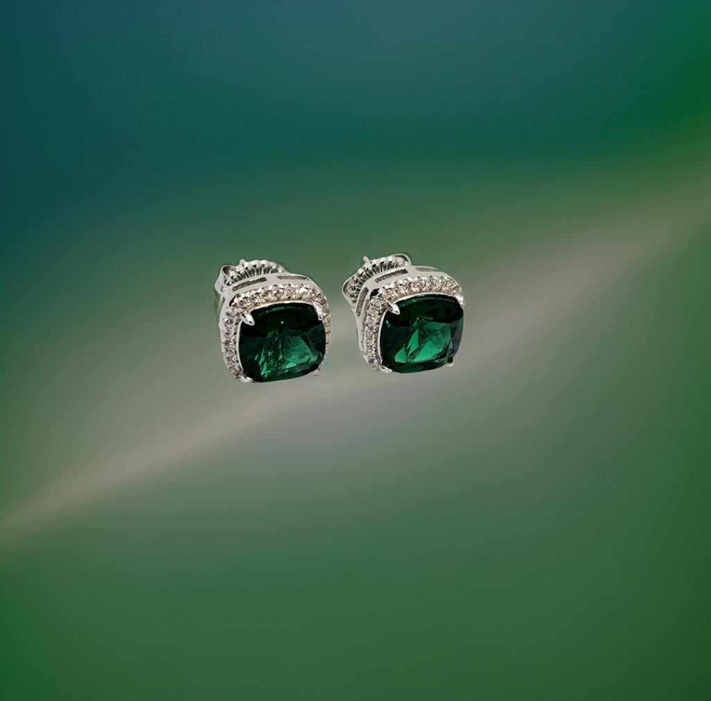 Halo Simulated Emerald Earrings