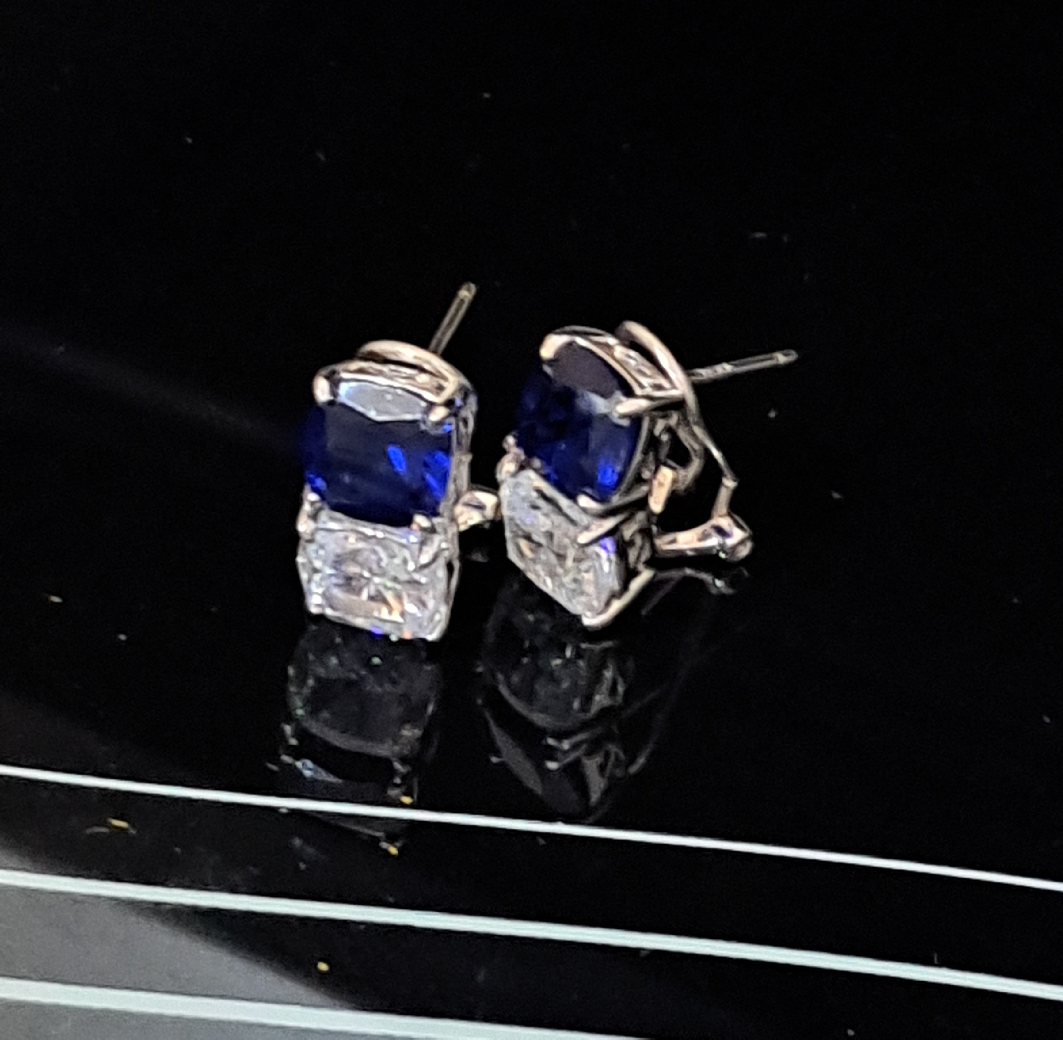 Stunning Simulated Sapphire and Simulated Diamond Earrings