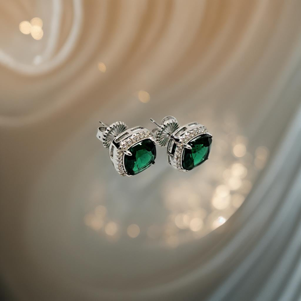 Halo Simulated Emerald Earrings