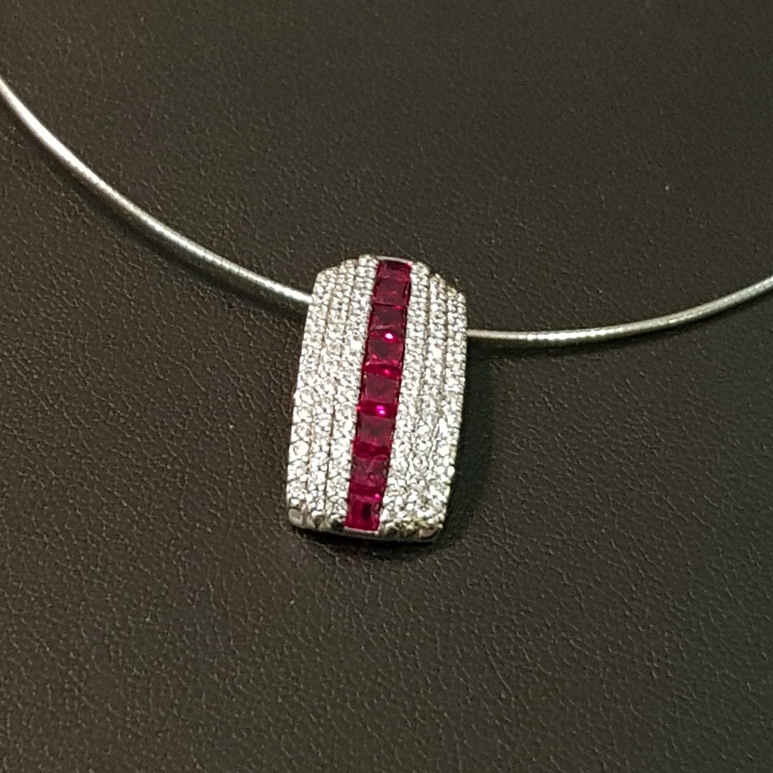 Stylish Ruby Diamond Simulants Omega Necklace