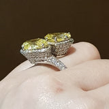 H1 Elegant Sparkling Heart Shape Simulated Canary Ring