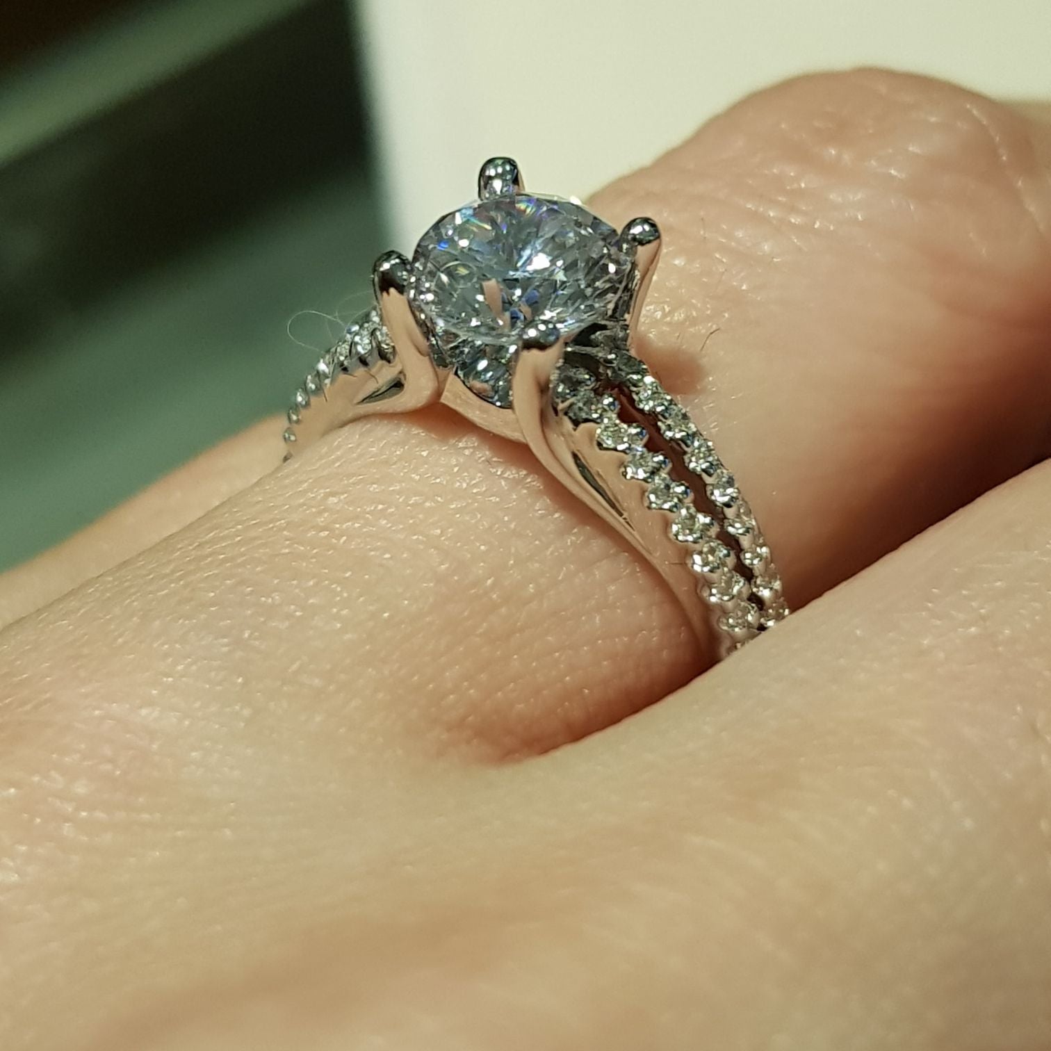 Micro Pave Diamond Simulants Engagement Ring