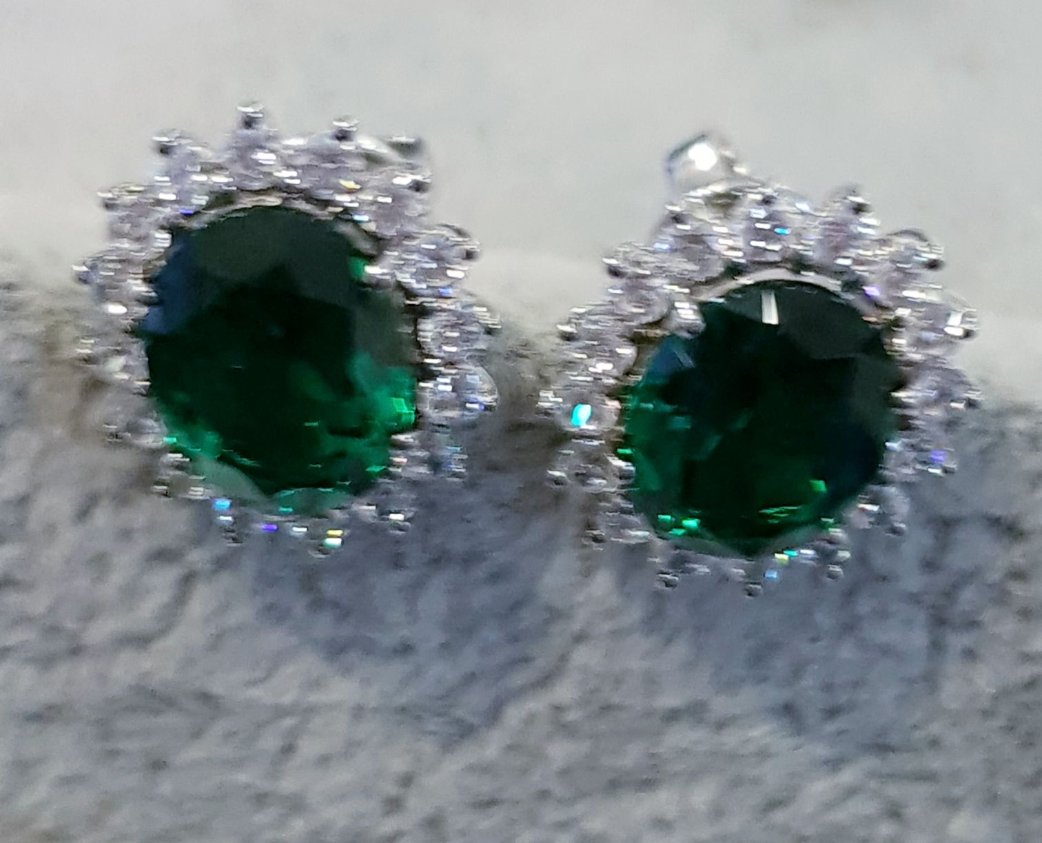 Cluster Emerald Diamond Simulants Earrings