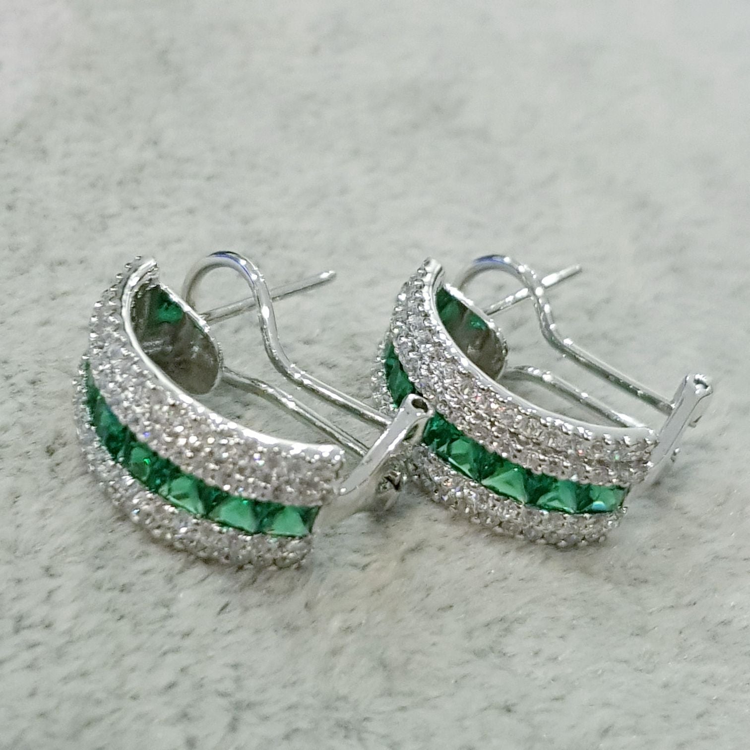 Elegant Emerald Diamond Simulants Earrings