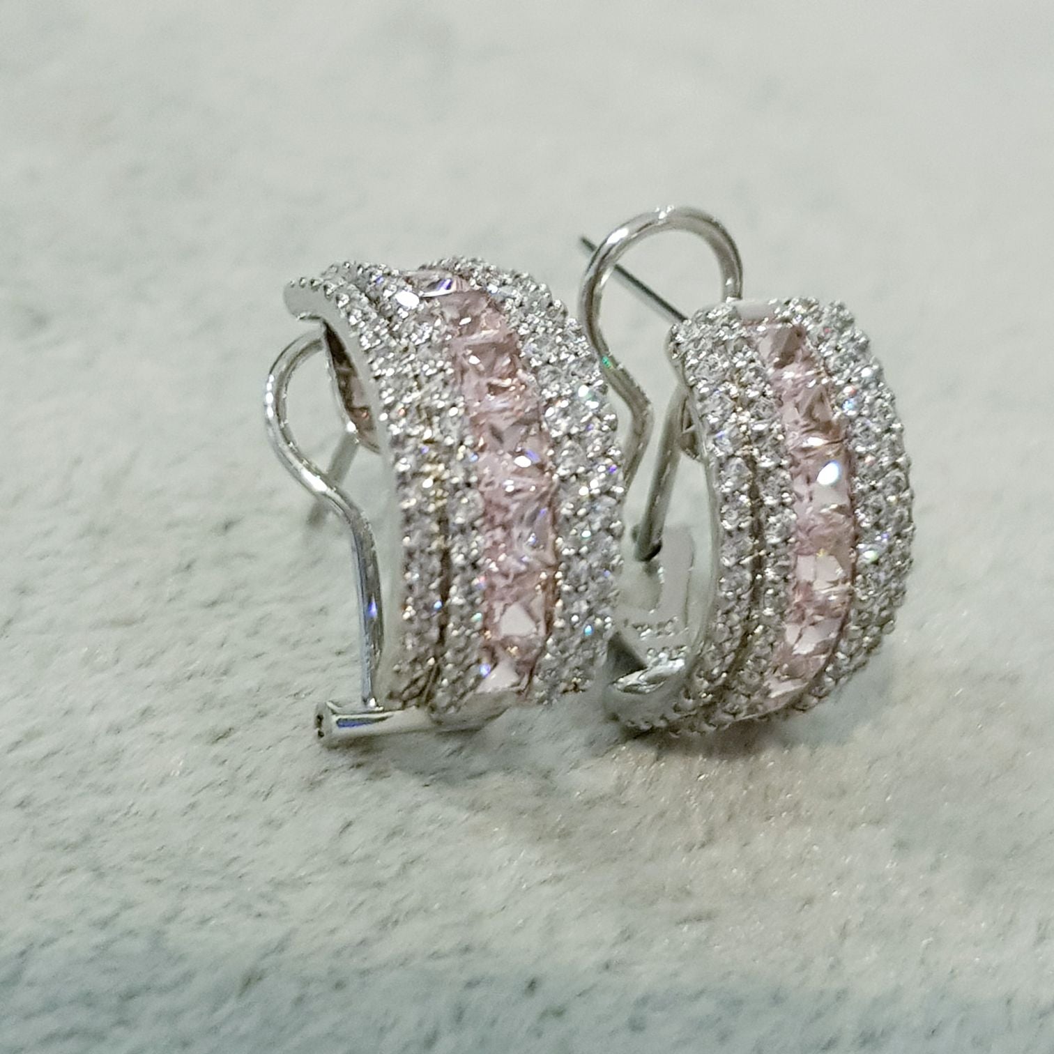 Elegant Morganite Simulants Diamond Hoop Earrings