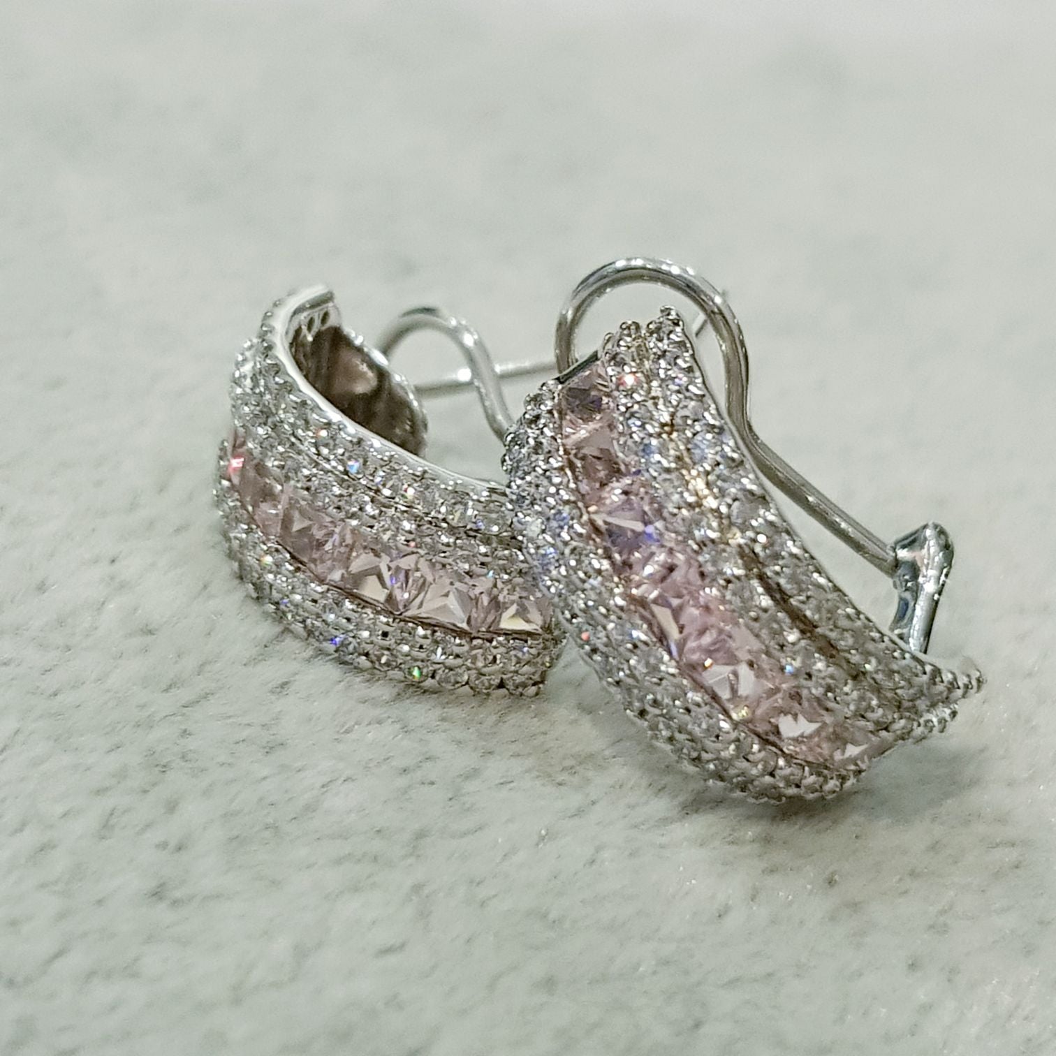 Elegant Morganite Simulants Diamond Hoop Earrings