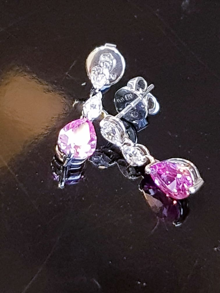 Pink Sapphire Diamond Simulants Dangling Earring