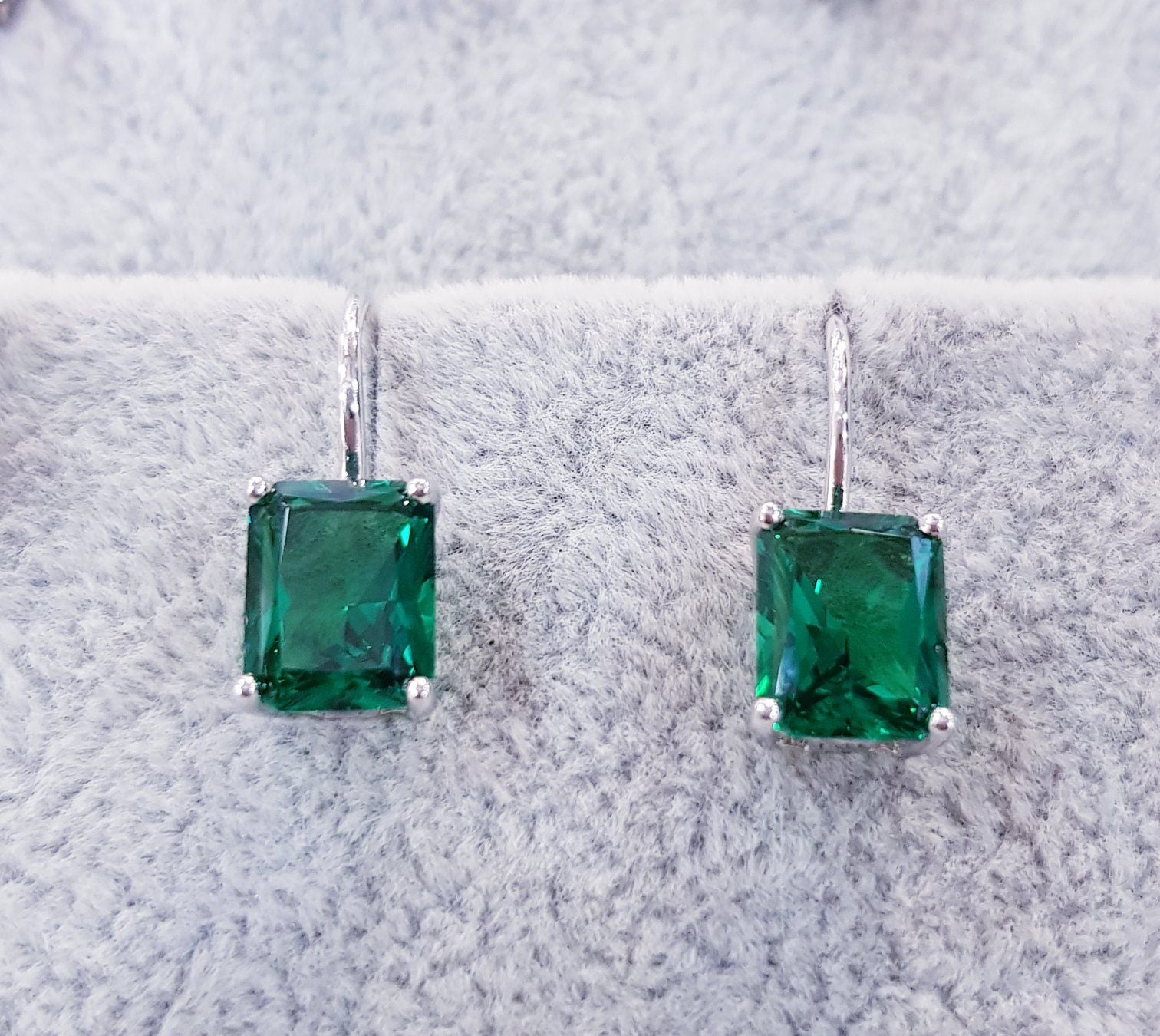 Emerald Diamond Simulants Hoop Earrings