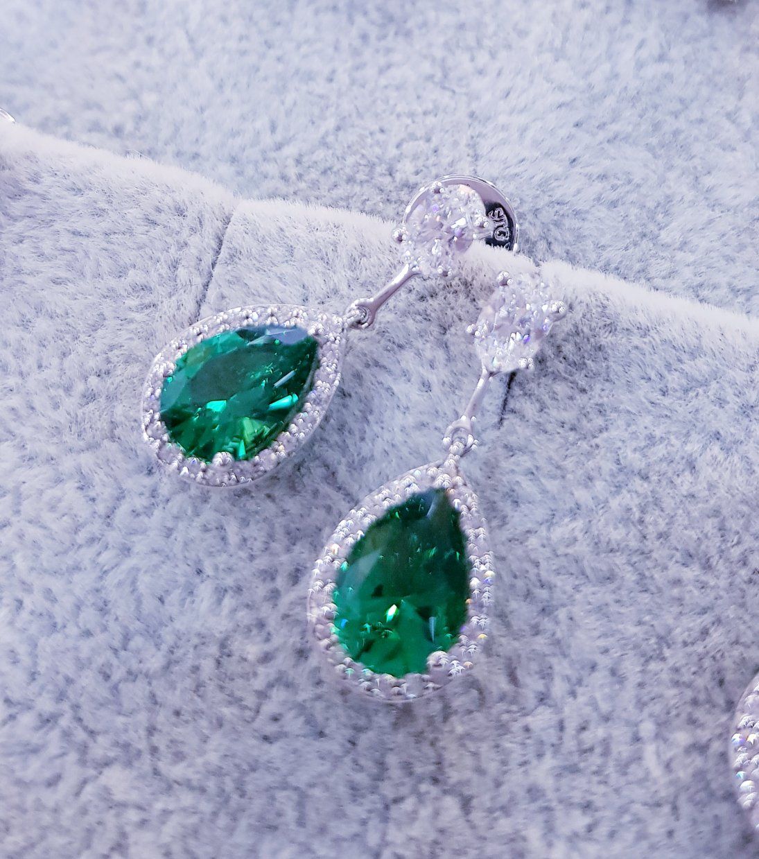 Teardrops Simulated Emerald with Stunning Oval Diamond Simulants Earrings