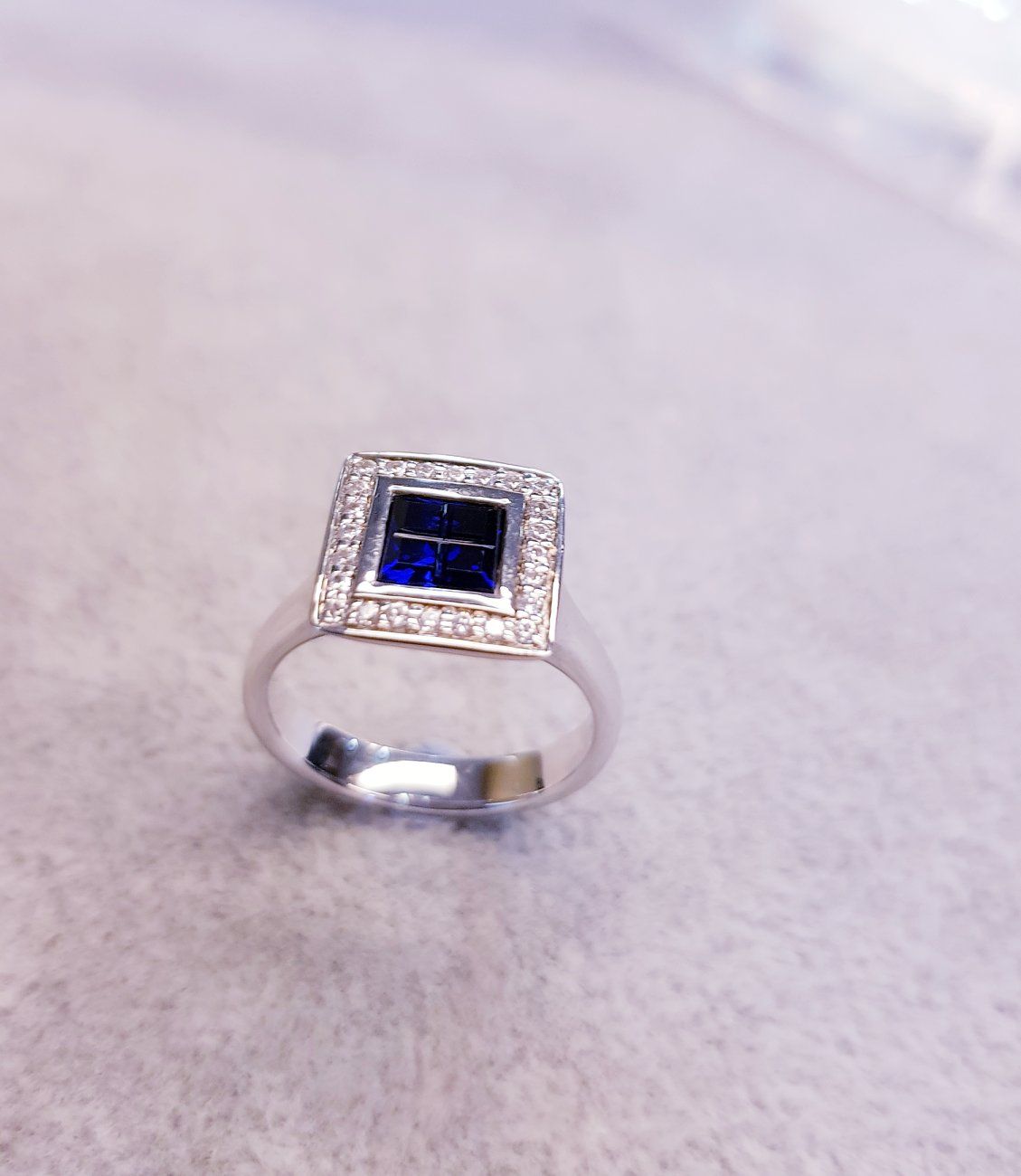 Sapphire Diamond Simulants Square Bezel Ring