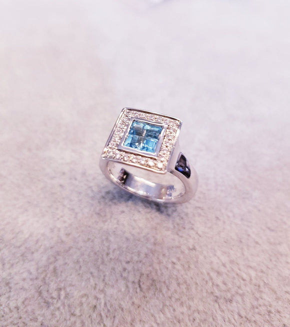 Square Blue Topaz Diamond Simulants Bezel Ring
