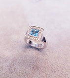 Square Blue Topaz Diamond Simulants Bezel Ring