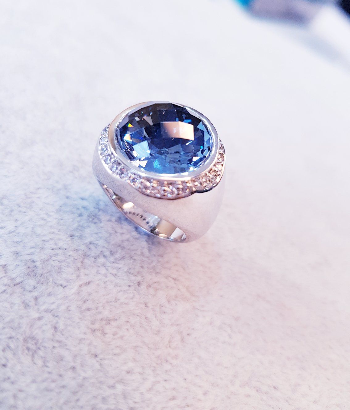 Faceted Round Aquamarine Ring