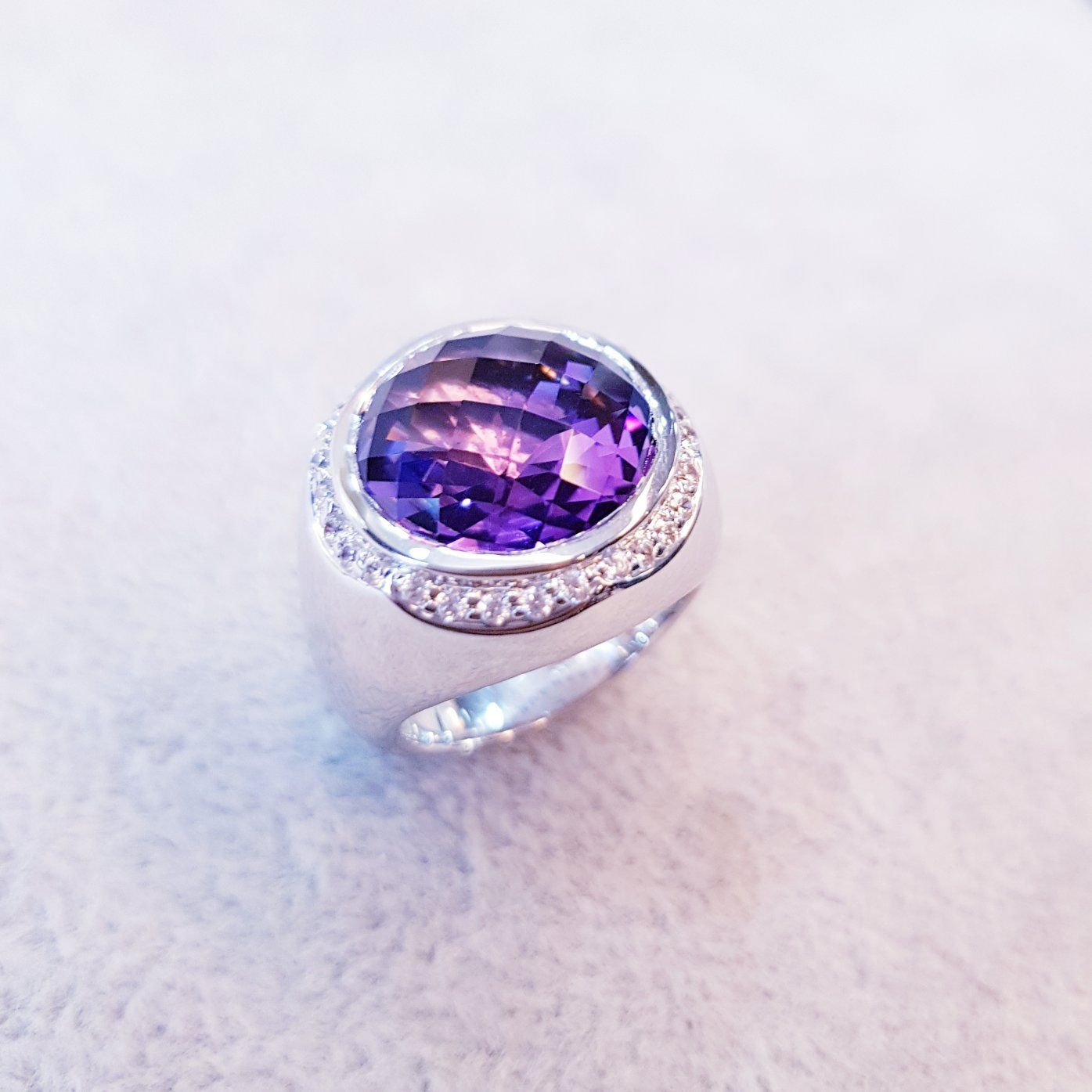 Faceted Round Amethyst Ring