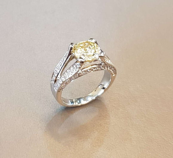 Elegant Cushion Canary Ring