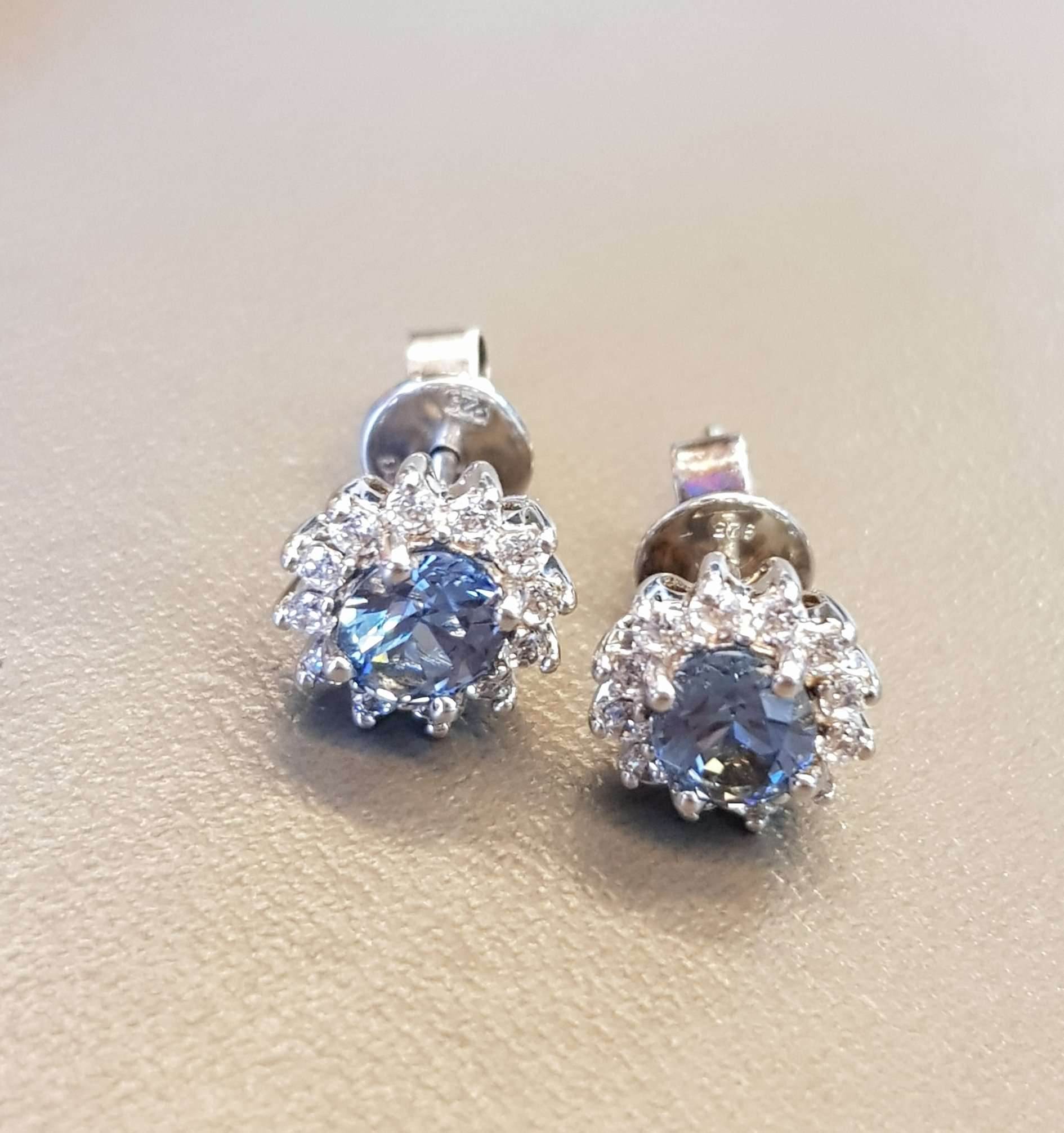 Cool Blue Cluster Diamond Simulants Oval Earring
