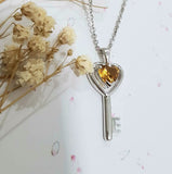 Lovely Heart Citrine Key Pendant