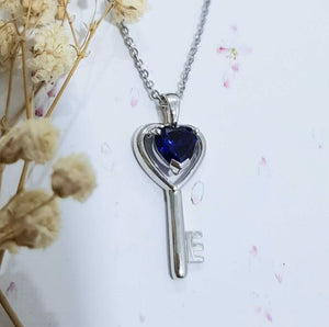 Lovely Heart Sapphire Key Pendant