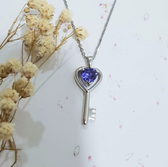 Lovely Heart Tanzanite Key Pendant