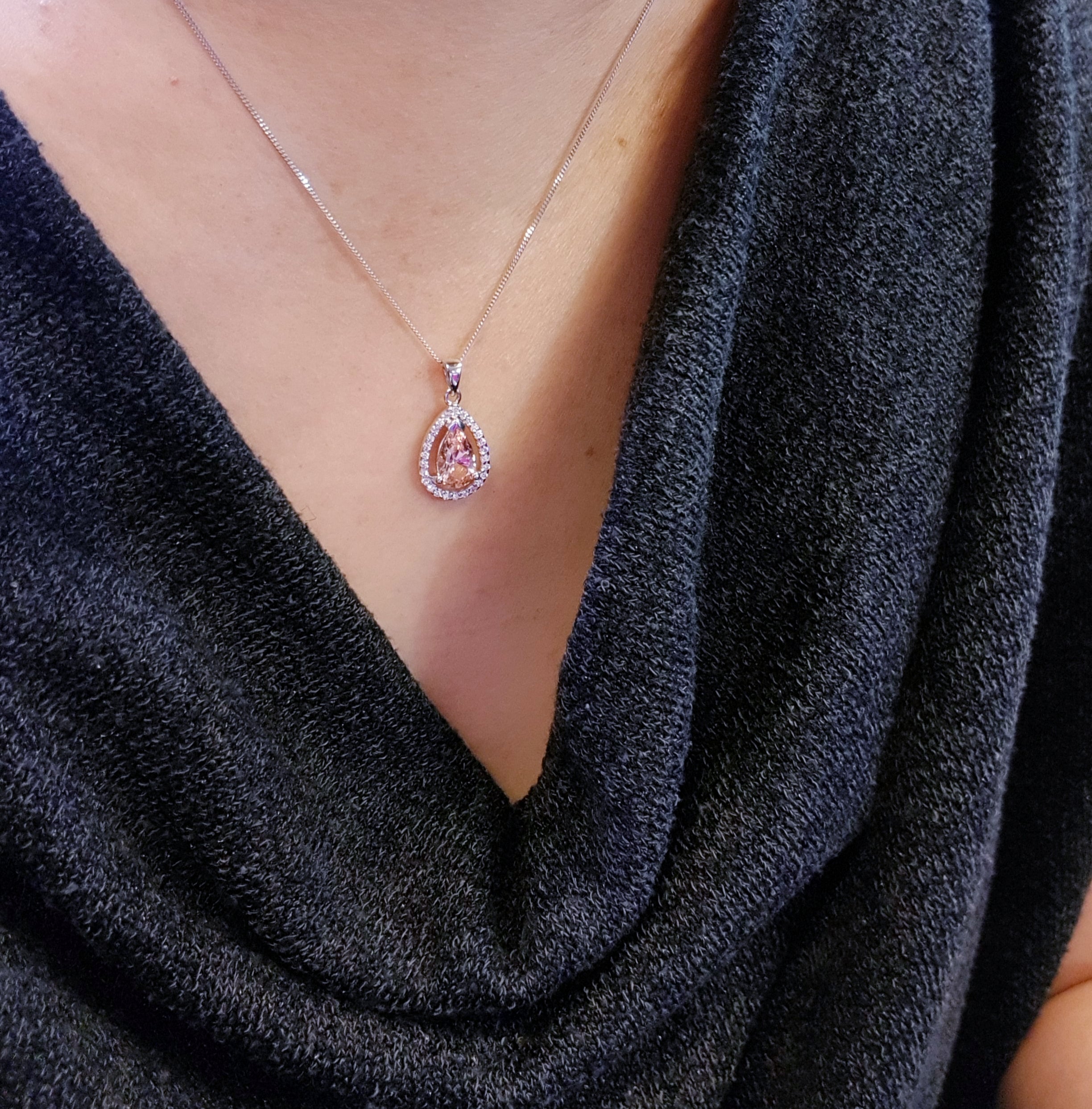 Halo Pear Morganite Pendant