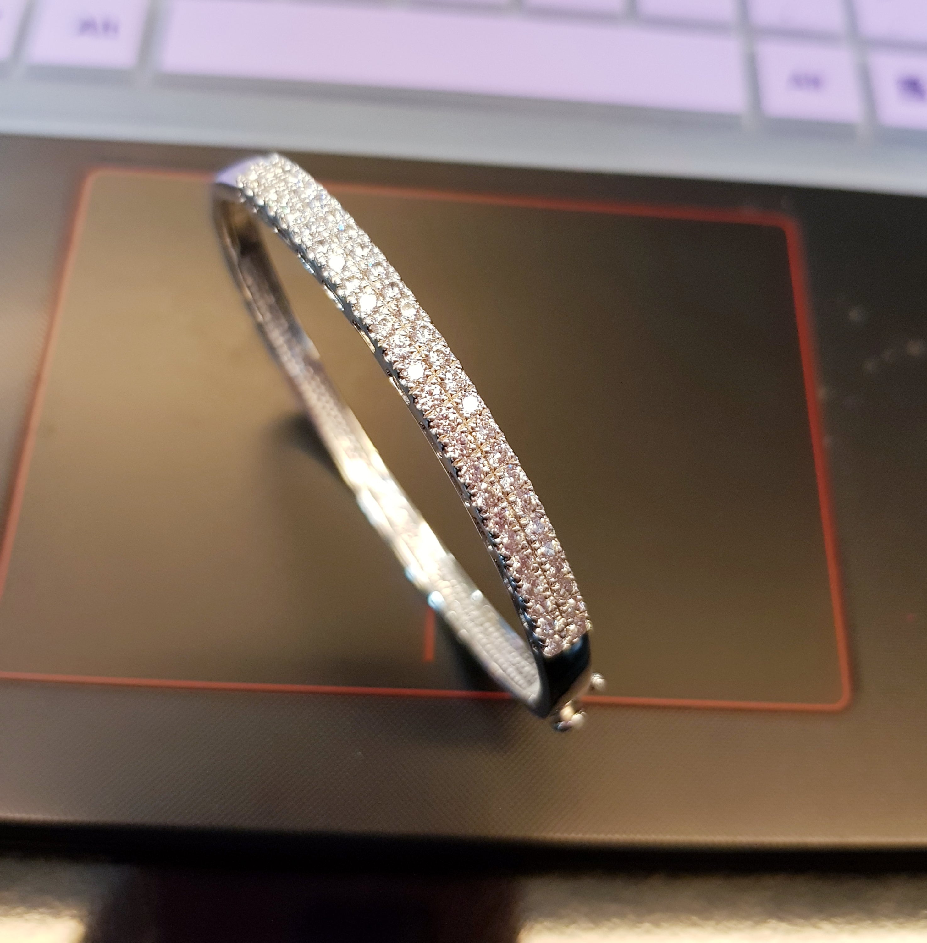 White gold Simulated Diamond Double Roll Bangle