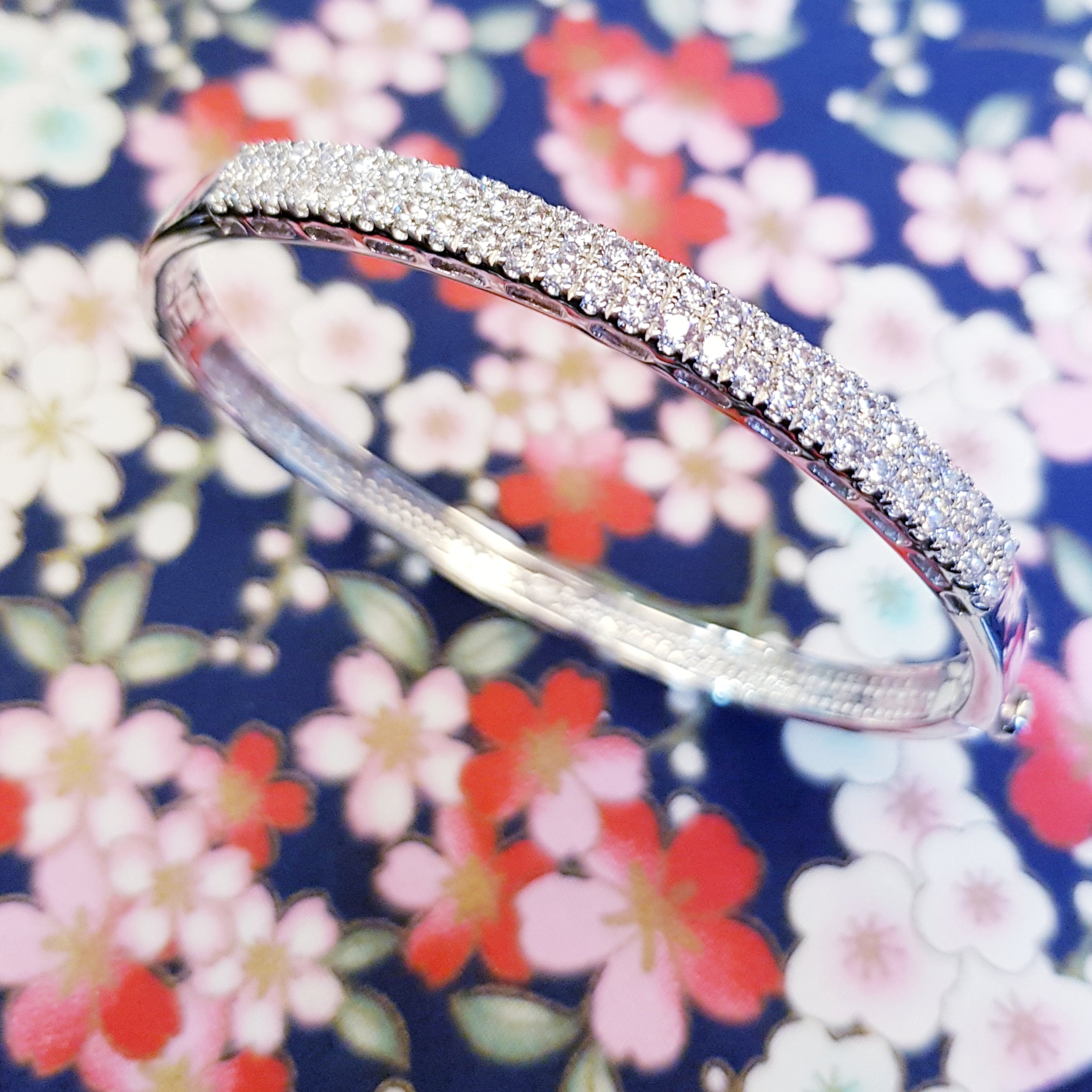 White gold Simulated Diamond Double Roll Bangle