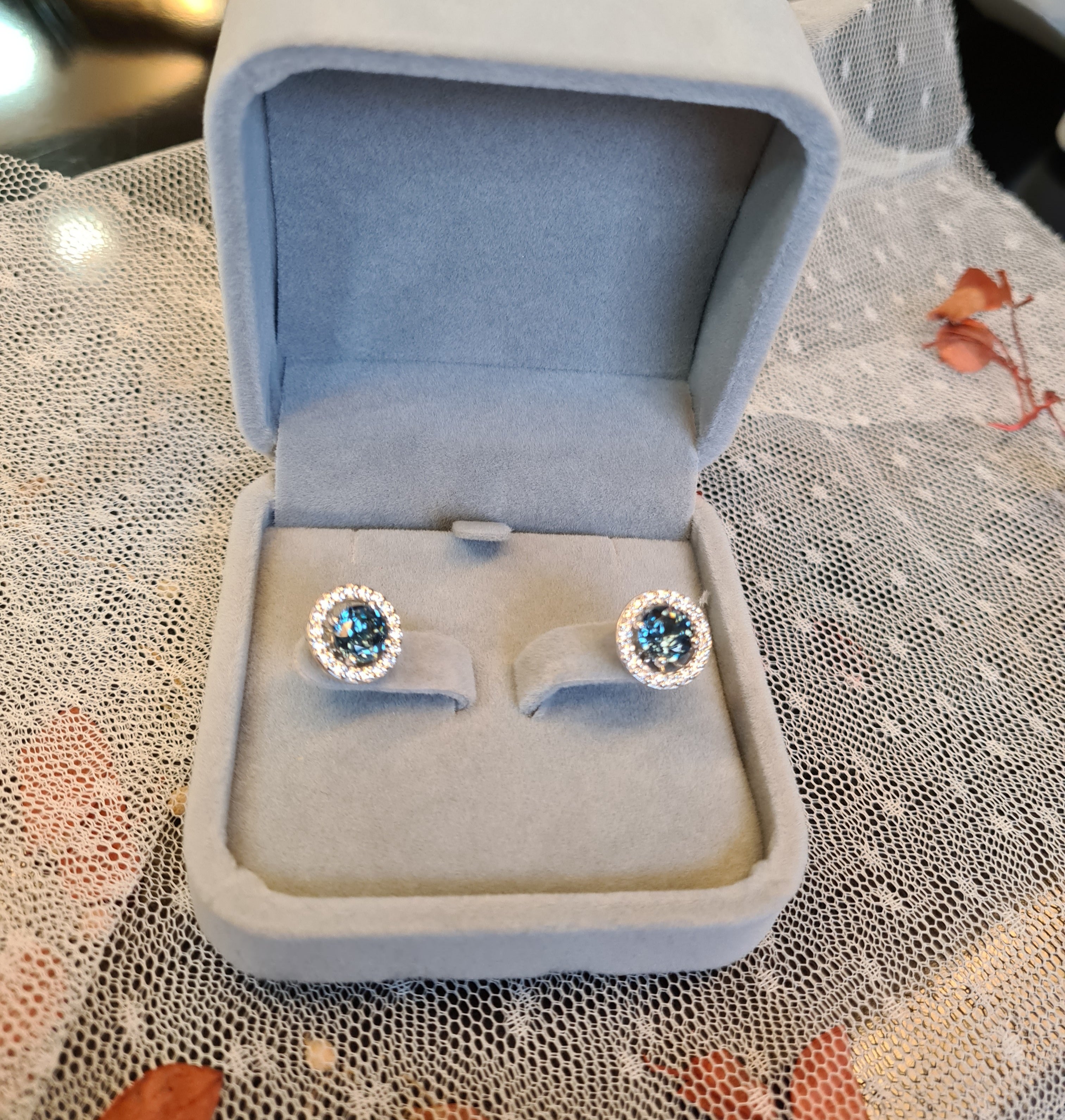 Detachable Blue Green Diamond Simulants Earrings