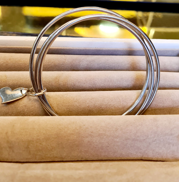 Trinity with Heart shape charm  Bangle