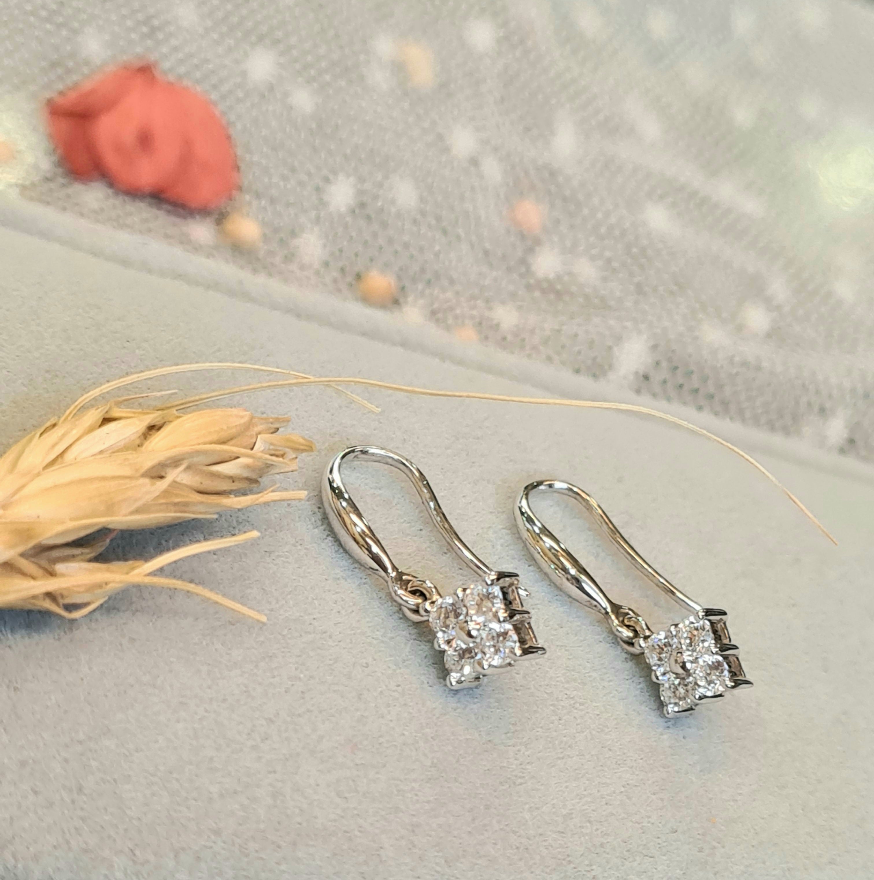 Floral Diamond Simulants Dangling Earrings
