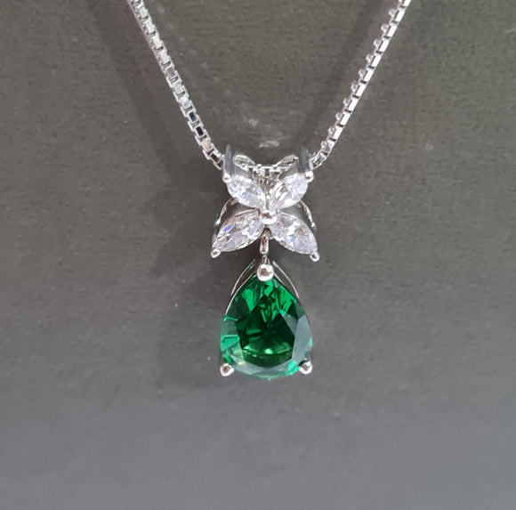Emerald Diamond Simulants Pendant