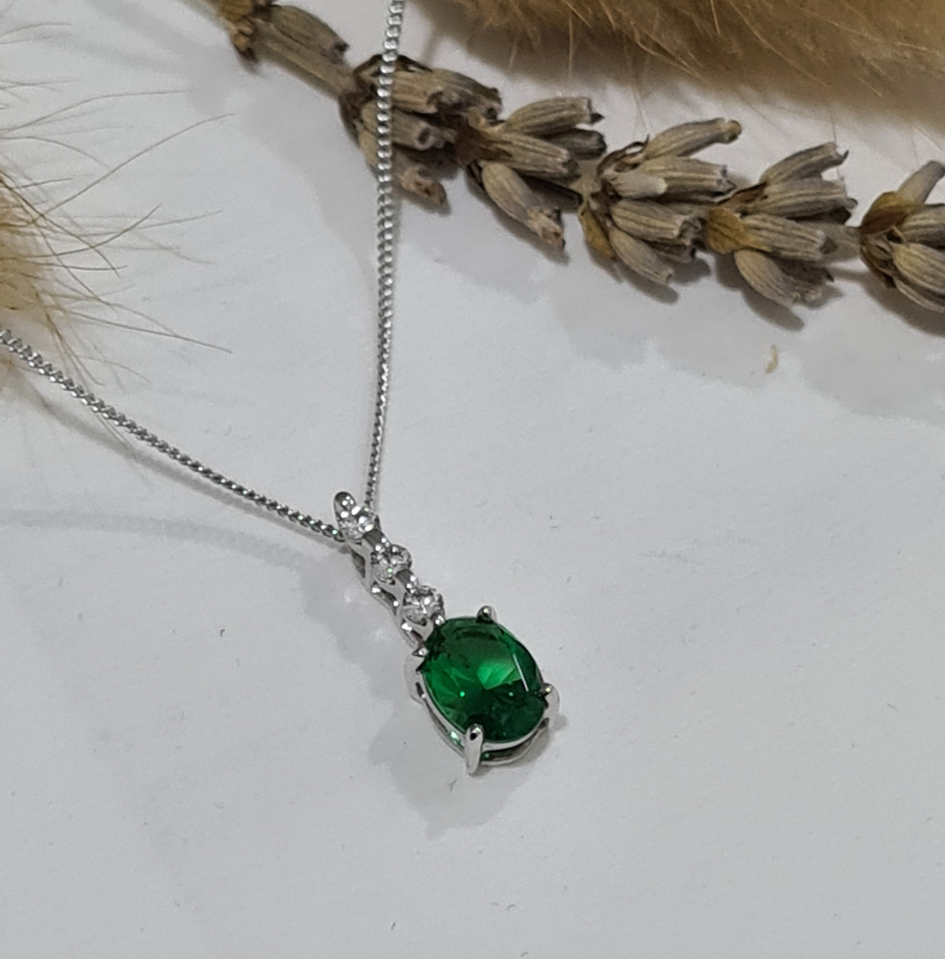 Emerald Diamond Simulants Pendant