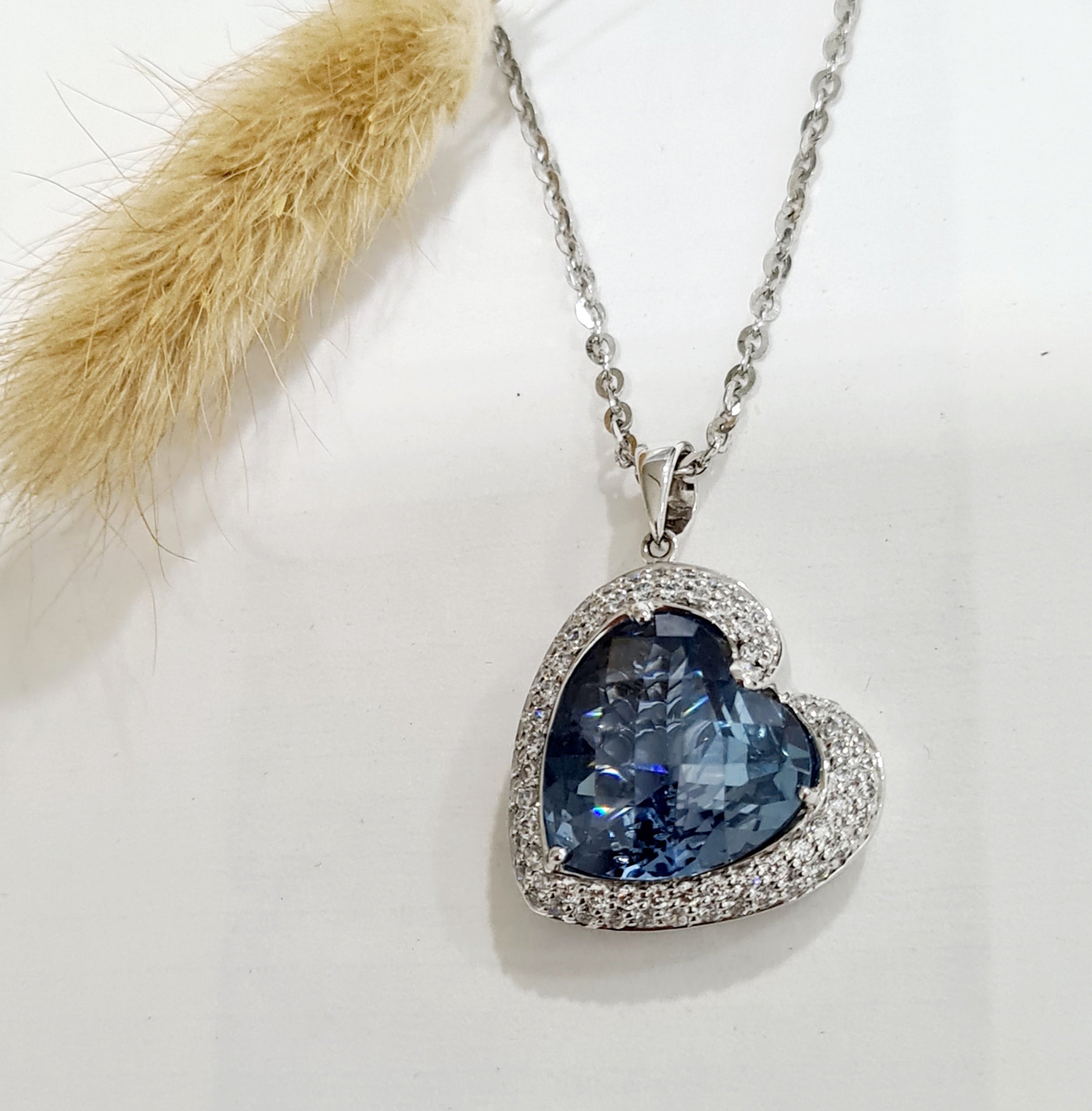 Pave Heart Shape Aquamarine Pendant