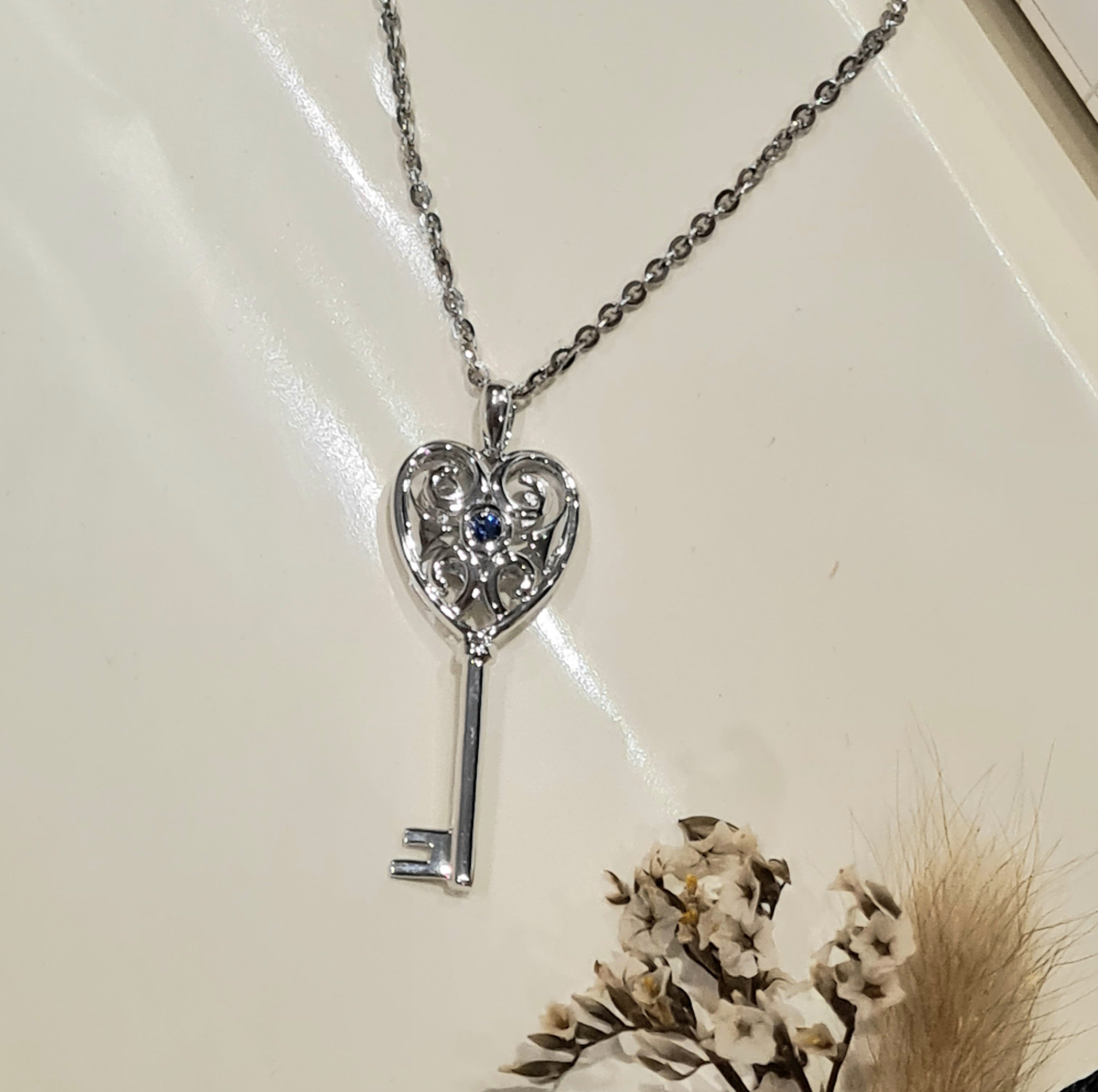 Unique Sapphire Diamond Simulants Key Pendant