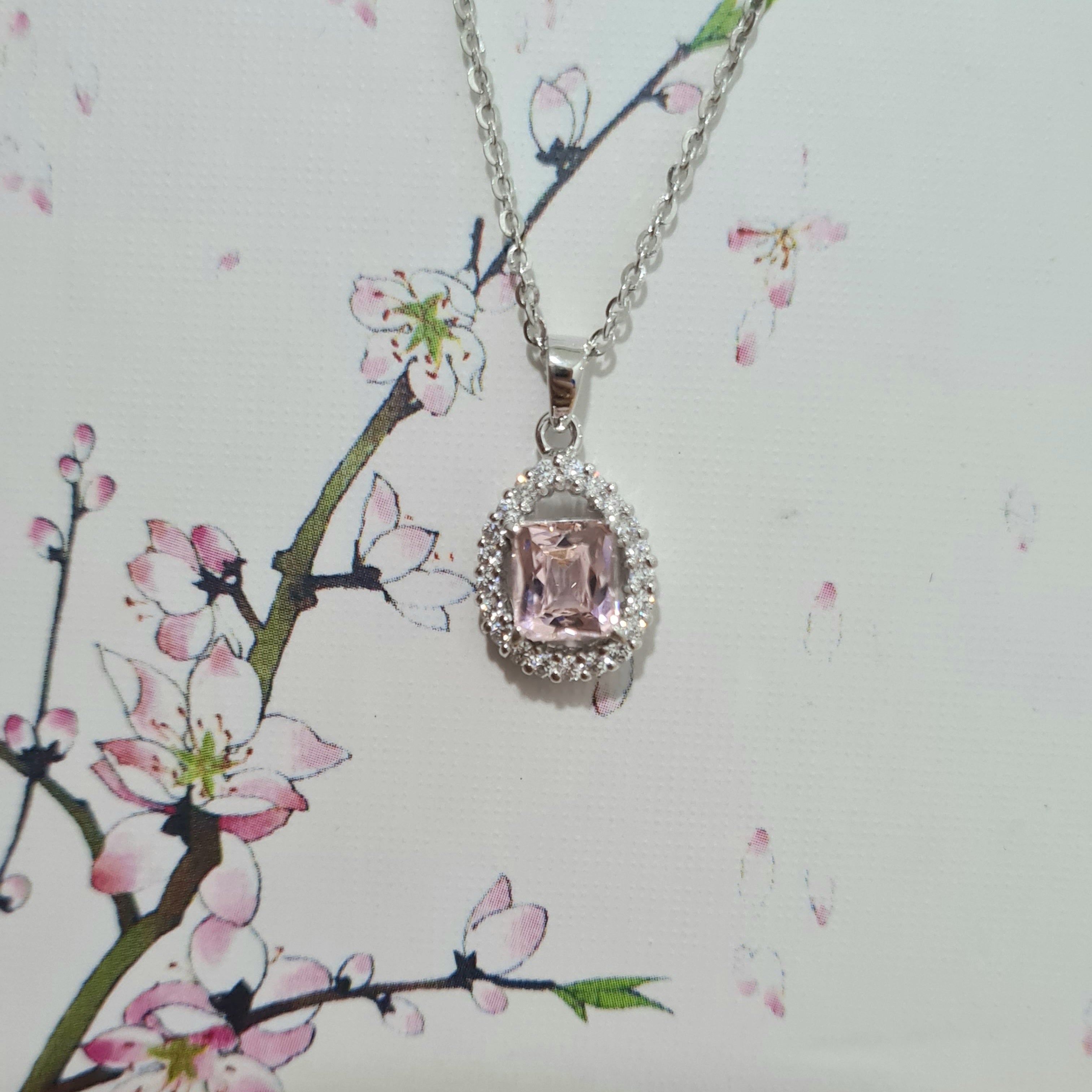 Emerald Cut Morganite Diamond Simulants Pendant