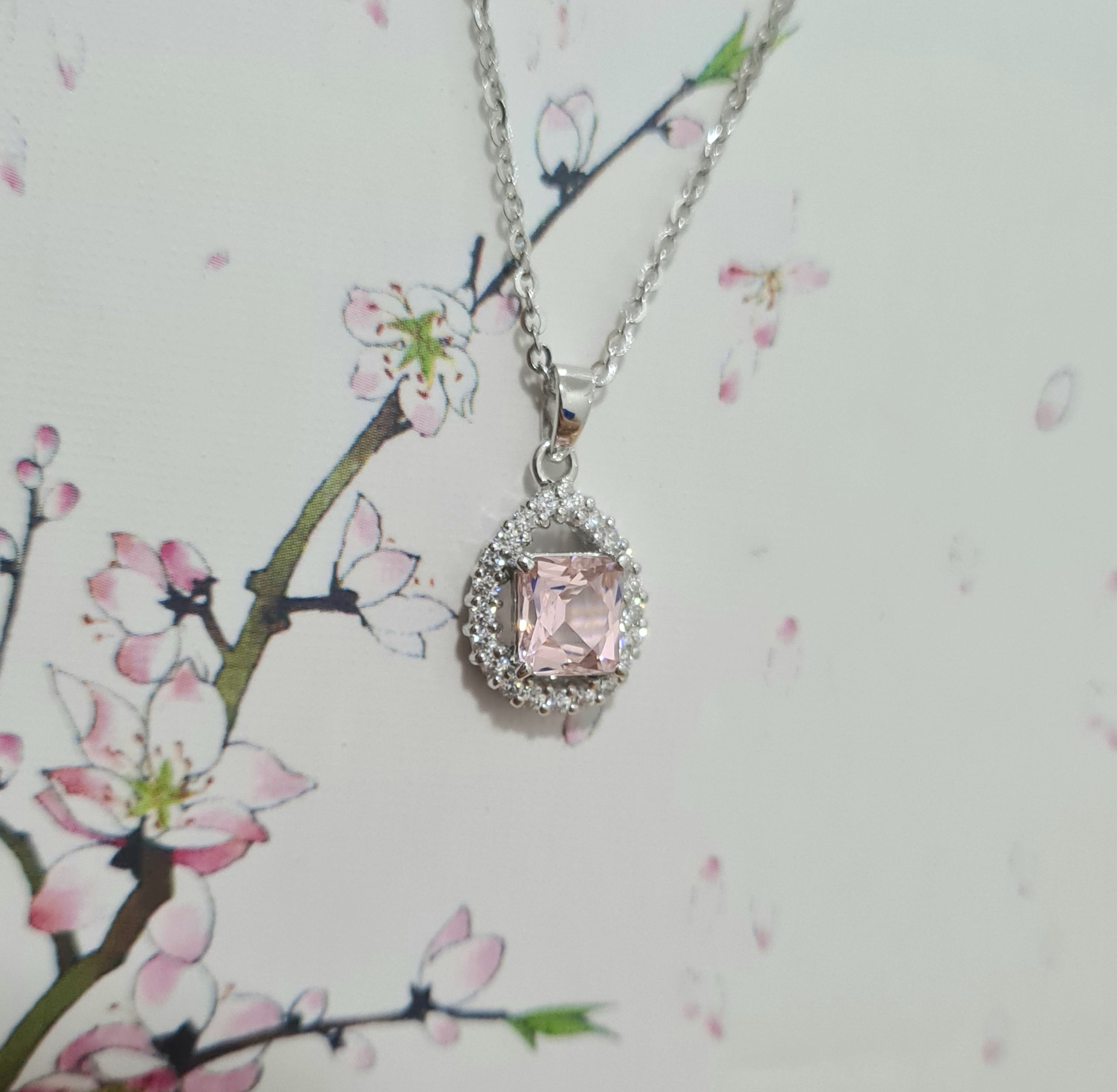 Emerald Cut Morganite Diamond Simulants Pendant