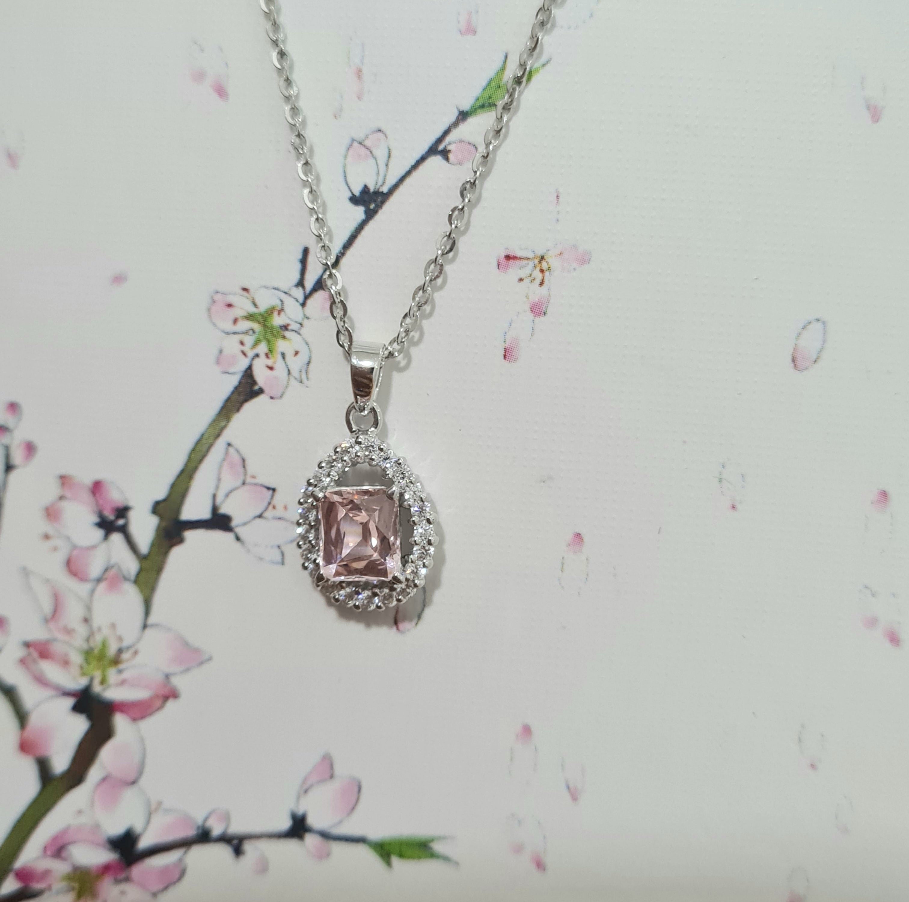 Emerald Cut Morganite Diamond Simulants Pendant