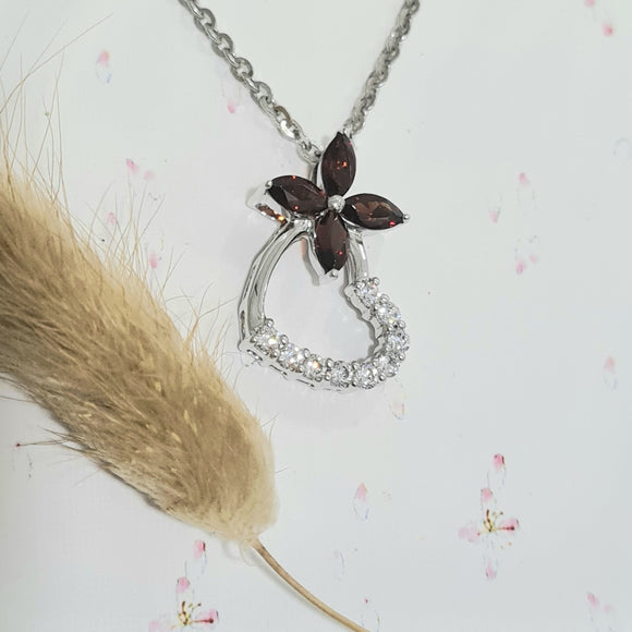 Garnet Diamond Simulants Clover Pendant
