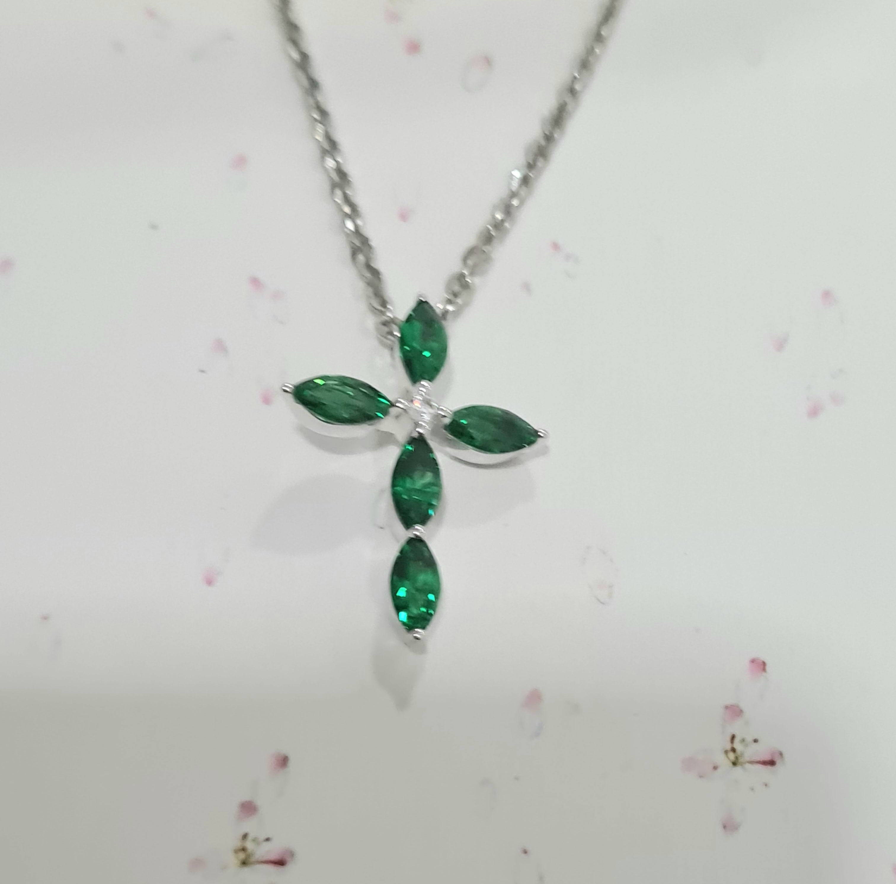 Emerald Diamond Simulants Cross Pendant
