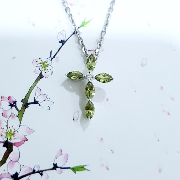 Peridot Diamond Simulants Cross Pendant