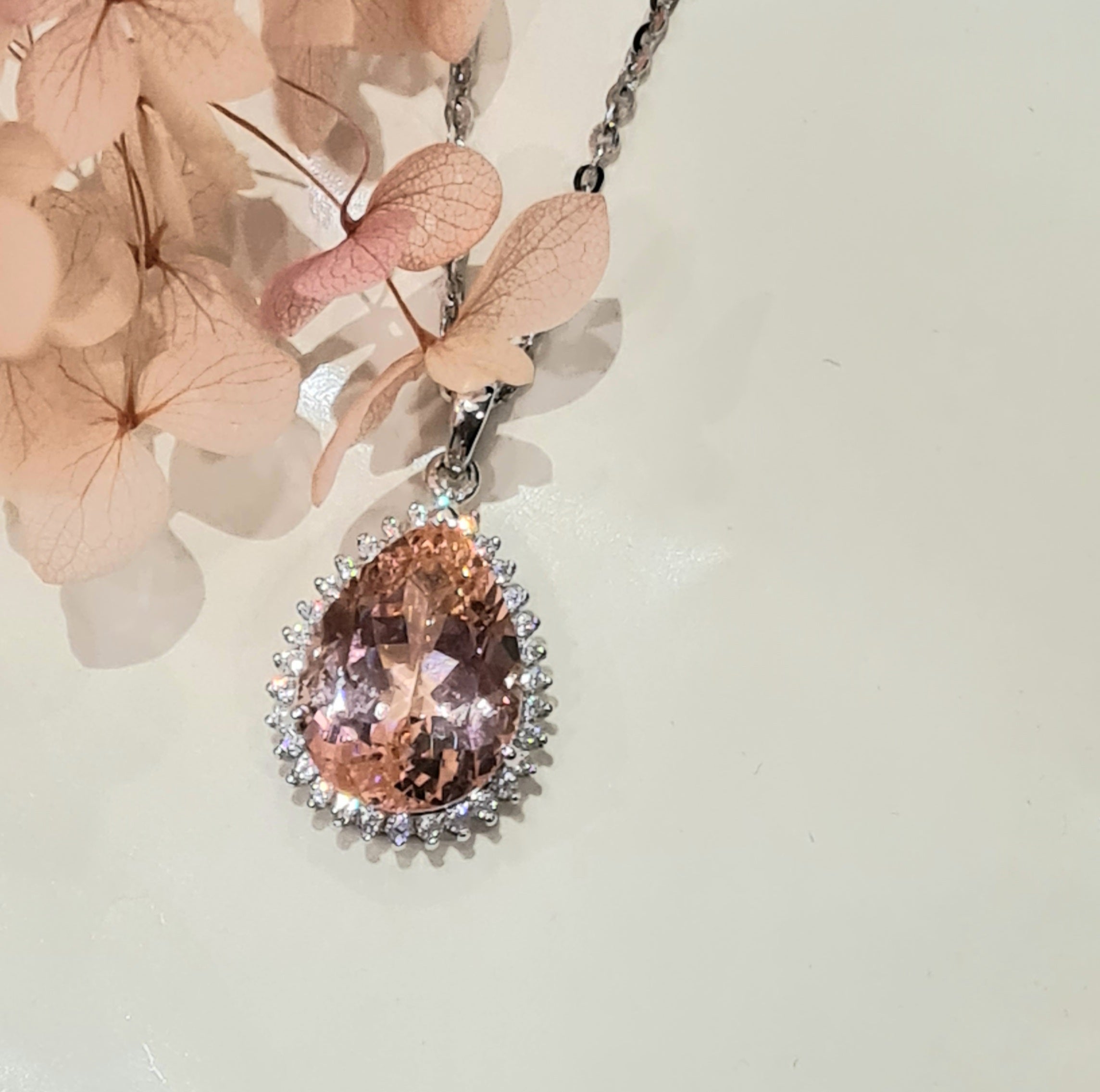 Elegant Morganite Diamond Simulants Pendant